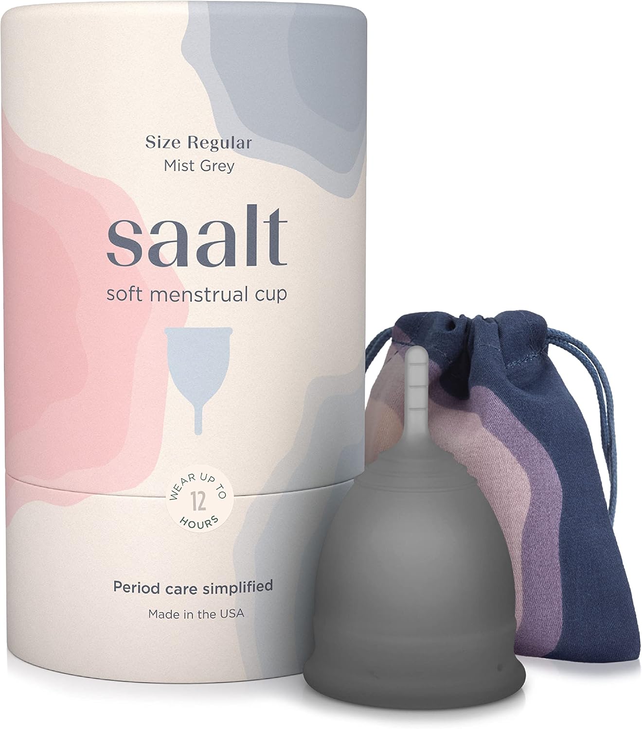 Saalt Soft Menstrual Cup, Reusable Period Cup with Carry Bag