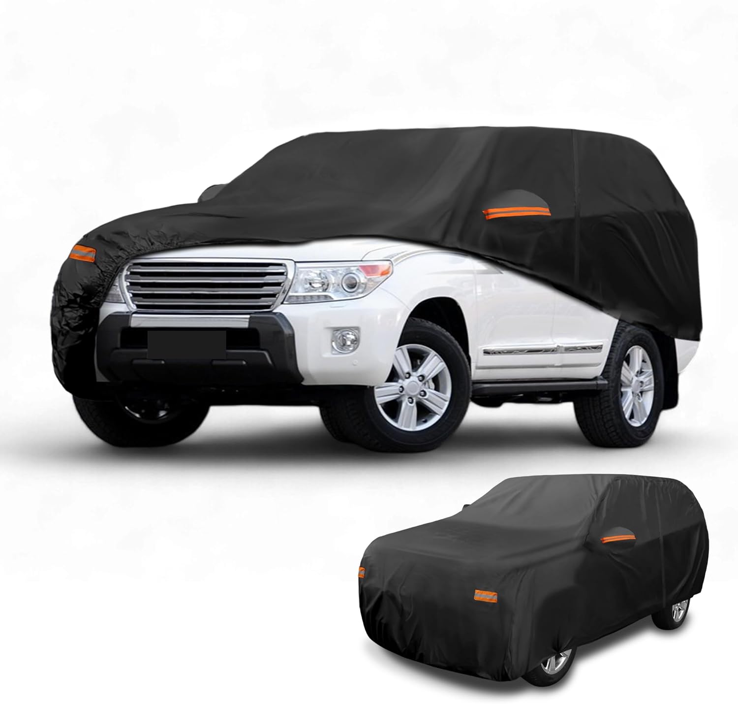 Car Cover Waterproof All Weather Sun Rain Protection Full Exterior Cover for Toyota Land Cruiser 190T-PU Black with Left Side Zippers