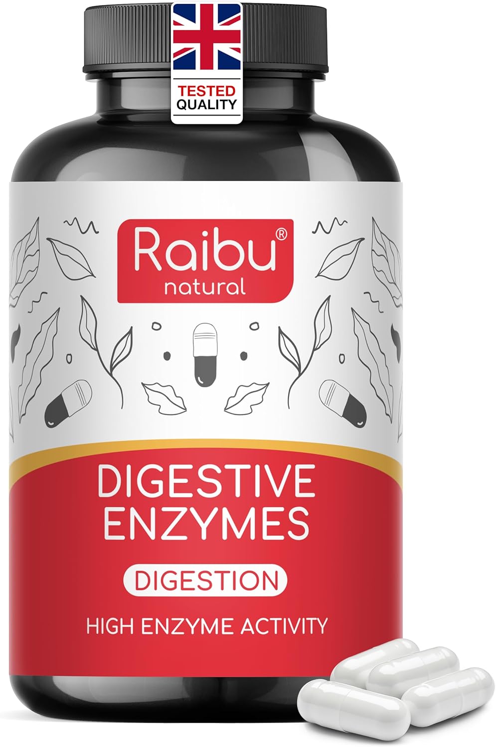 Digestive Enzymes - Enteric Coated Capsules - Supports Digestion & Gut Health - with Lactase, Amylase, Protease, Lipase, Papain, Bromelain & Probiotic - Non-GMO - 90 Capsules