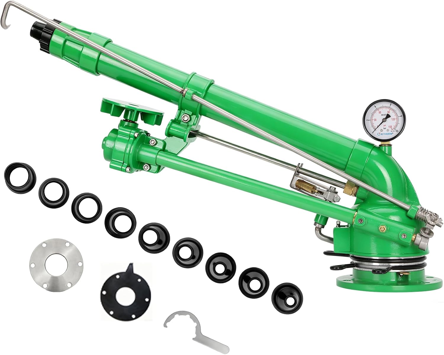 2" Farm Irrigation Sprinklers, Impulse Impact Sprinkler Spray Gun | 360° Large-Area Watering Spray, 95-187ft, 10 Replacement Nozzle, for Farm、Lawn、Garden Irrigation & Industrial Dust Removal