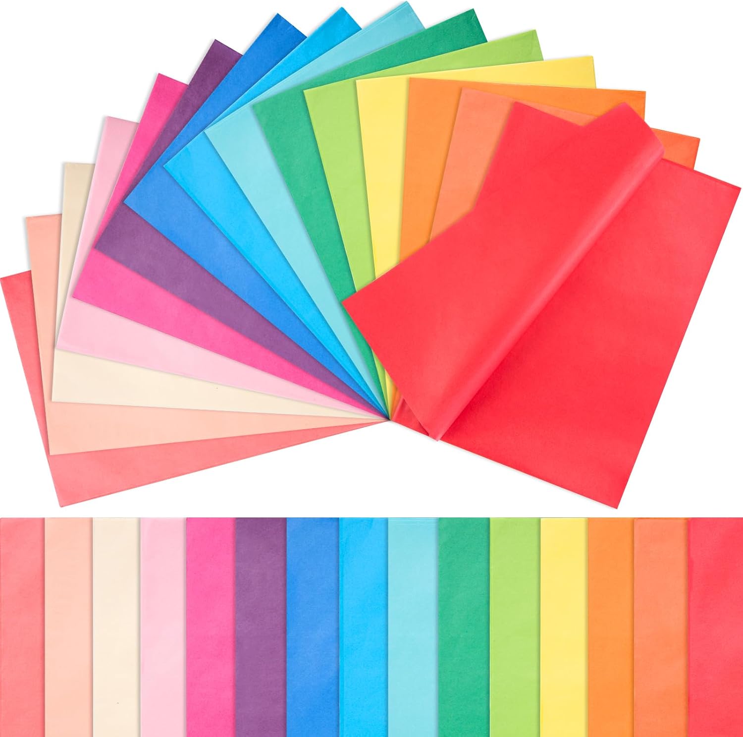 VGOODALL 75 Sheets 15 Colours Tissue Paper, Gift Wrapping Paper 50 x 35 cm, Assorted Colours for DIY Crafts, Party Decorations