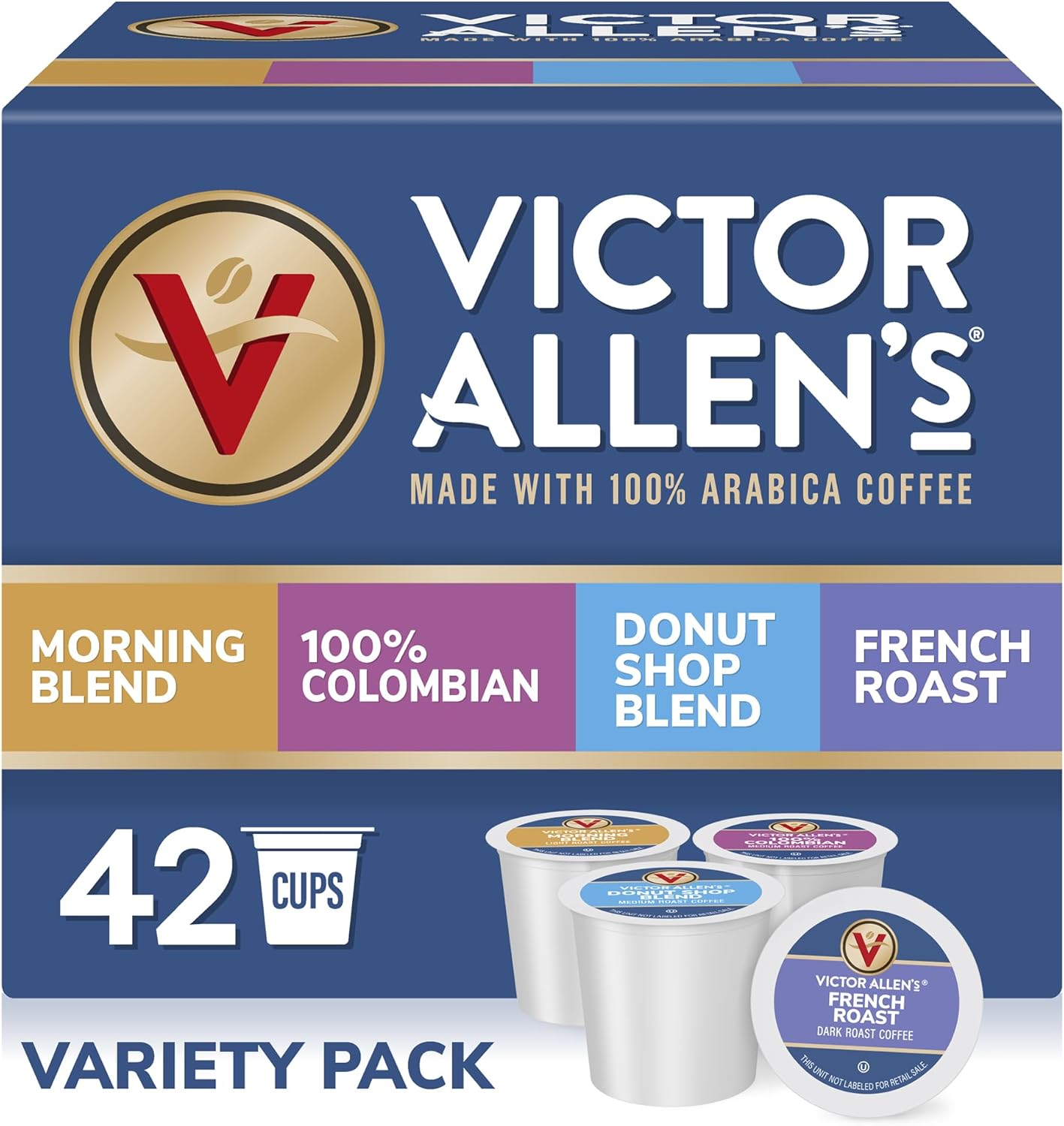 Victor Allen Donut Shop, Morning Blend, 100% Colombian, and French Roast for K-Cup Keurig 2 Brewers’s Coffee Single Serve Coffee Pod, Variety Pack, 42 Count