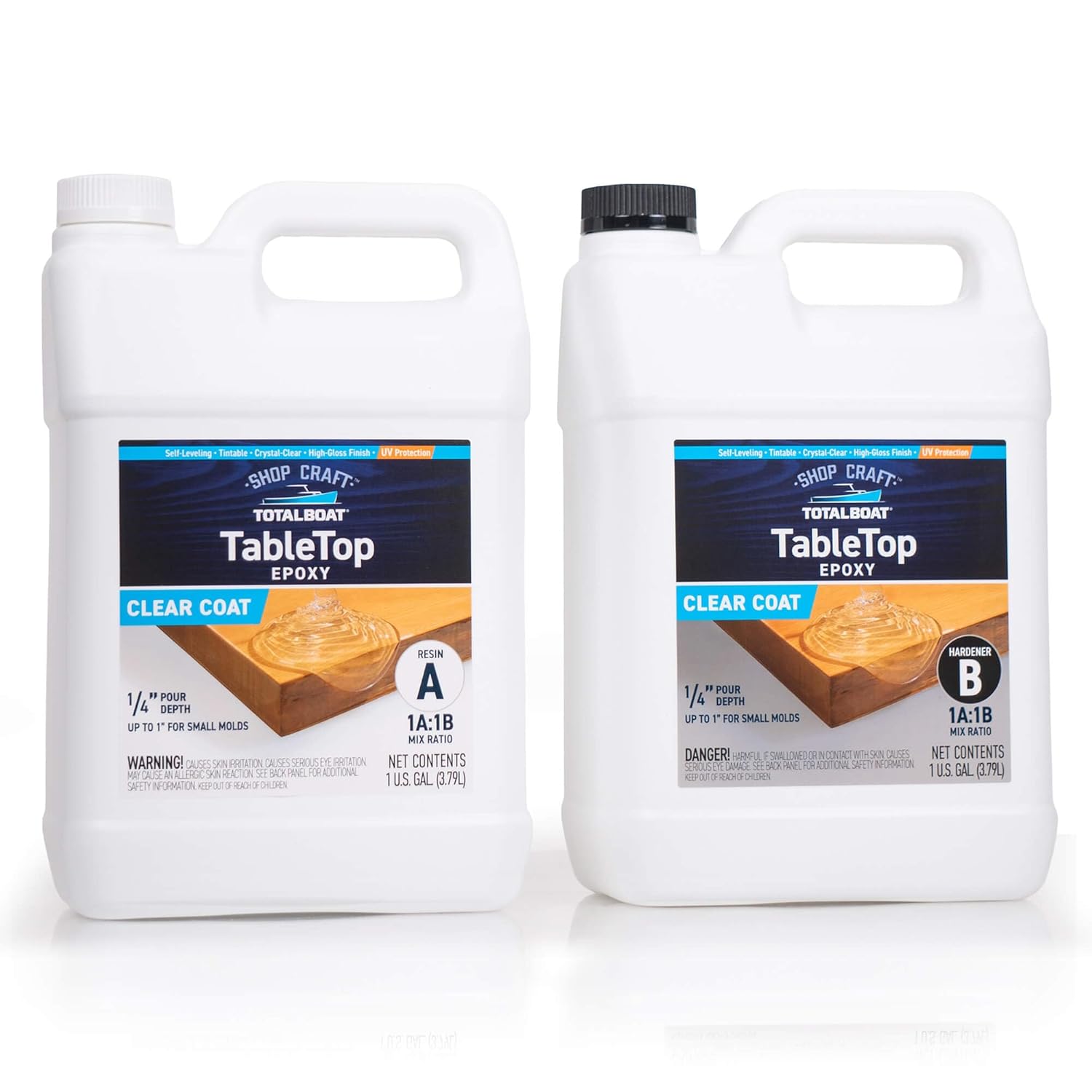TotalBoat Table Top Epoxy Resin Kit - 2 Gallon Crystal Clear Epoxy with High Gloss & UV-Resistance - Easy 1:1 Ratio for Bar and Table Coating, Woodworking, and Resin Art Casting