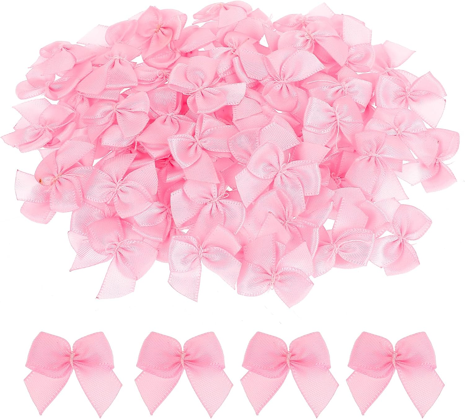 Mozeat Lens Mini Bows, 100 Pcs 1 Inch Small Pink Satin Ribbon Bows Tiny Premade Craft Bow for DIY Sewing Crafts Gift Wrapping Basket Wedding Birthday Christmas Party Scrapbooking Decorations