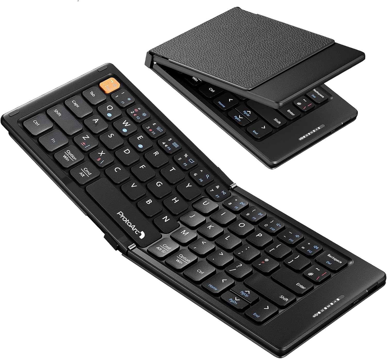 ProtoArc XK04 Foldable Bluetooth Keyboard, Portable Folding Keyboard with PU Leather Cover, Rechargeable Mini Wireless Travel Keyboards for Windows iOS Android Tablet Smartphone - Black