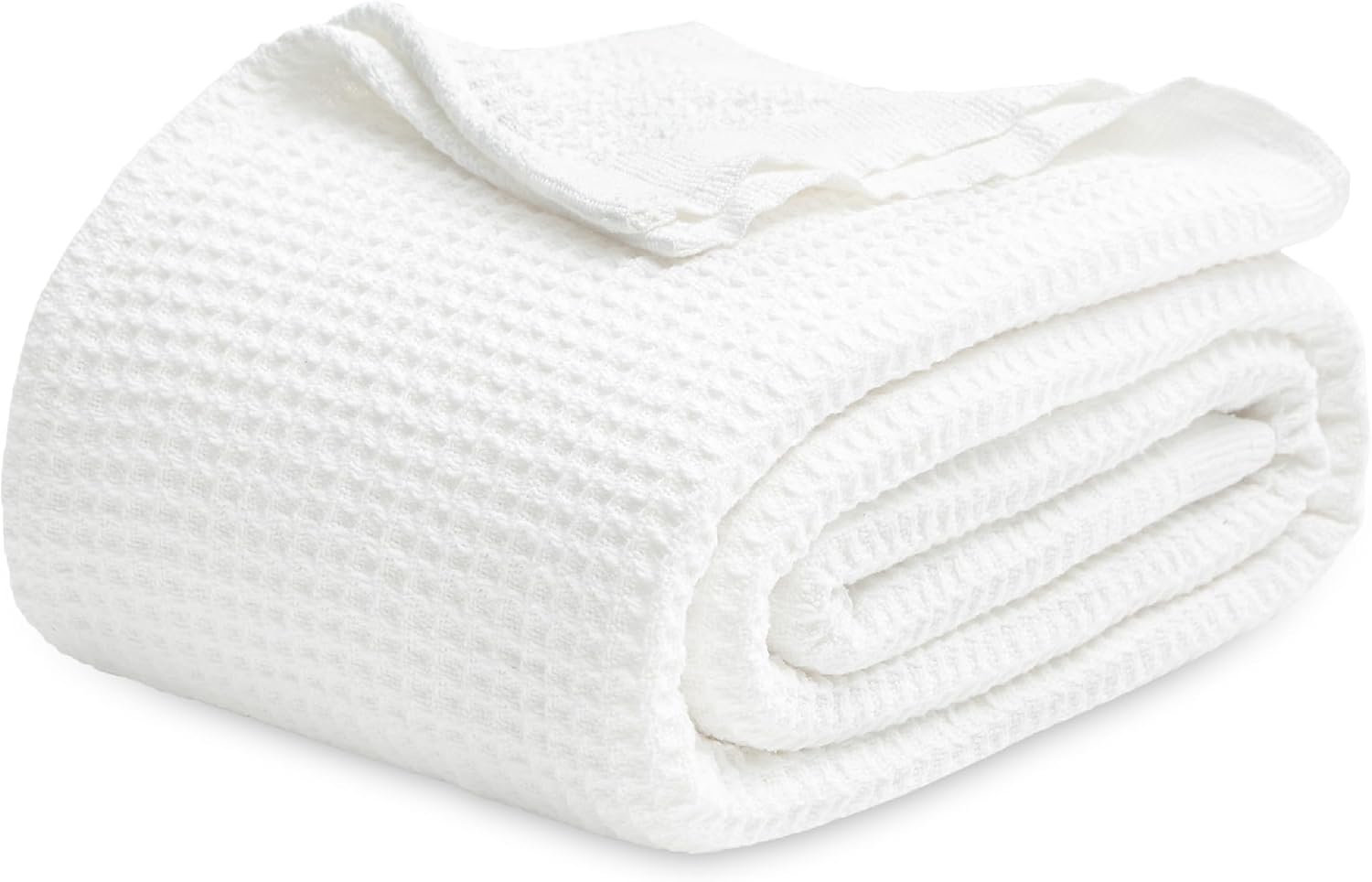 Bedsure 100% Cotton Blanket Queen Size for Bed - Breathable and Soft, Waffle Weave Blanket for Summer Spring, White, 90x90 Inches