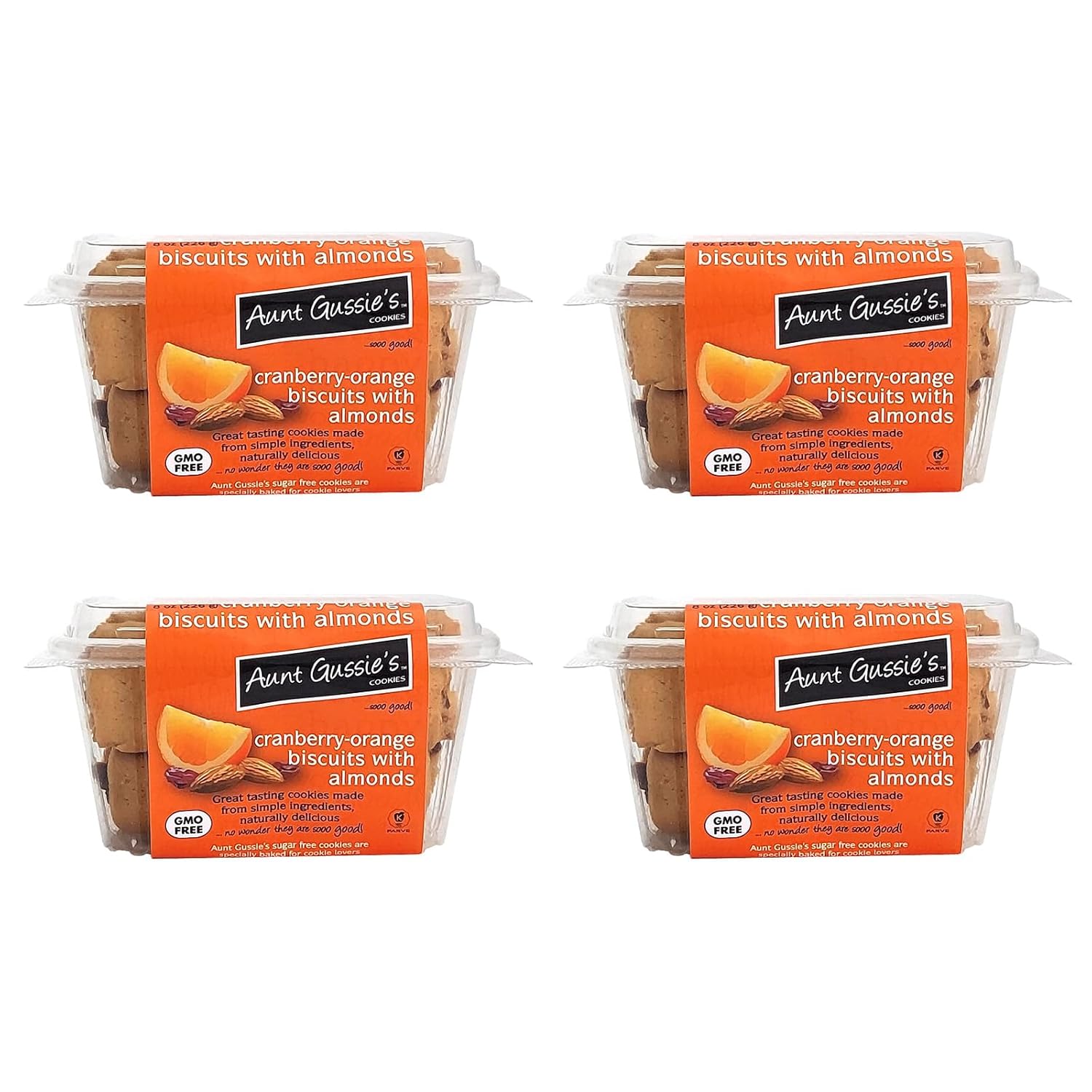 Aunt Gussie's - No Sugar Added Wheat Cranberry Orange with Almond Biscuits - 4 Pack