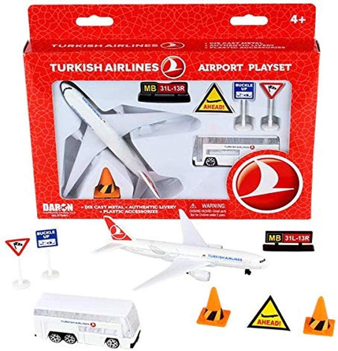 Daron Airport Playset – Turkish Airlines – Die-Cast Metal Airplane Toy with Plastic Accessories and Figures for Kids Ages 3+