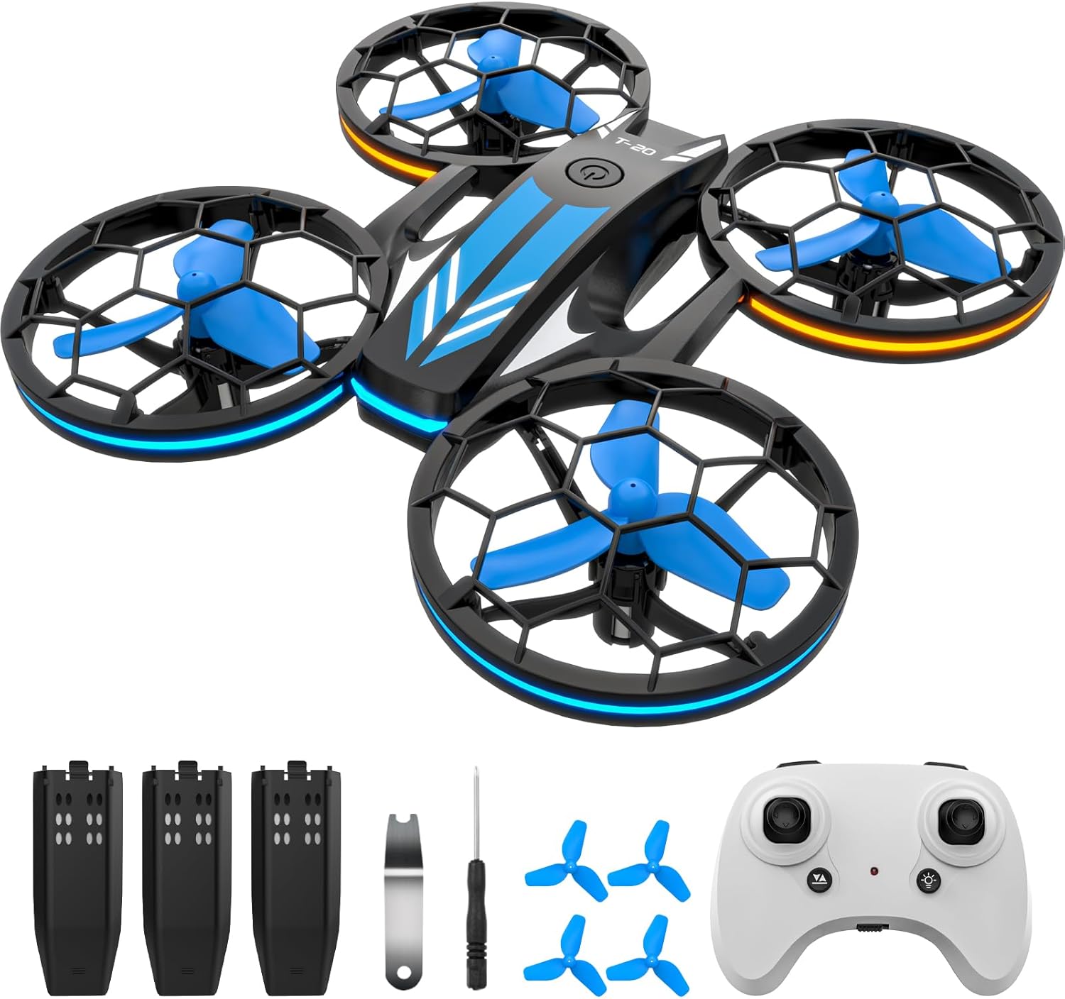 Mini Drones Toys，RC Drone with Auto Hovering and Headless Mode，Quadcopter with LED Light，Propeller Full Protect，3D Flips，3 Batteries，Remote Control，Best Toys Gifts