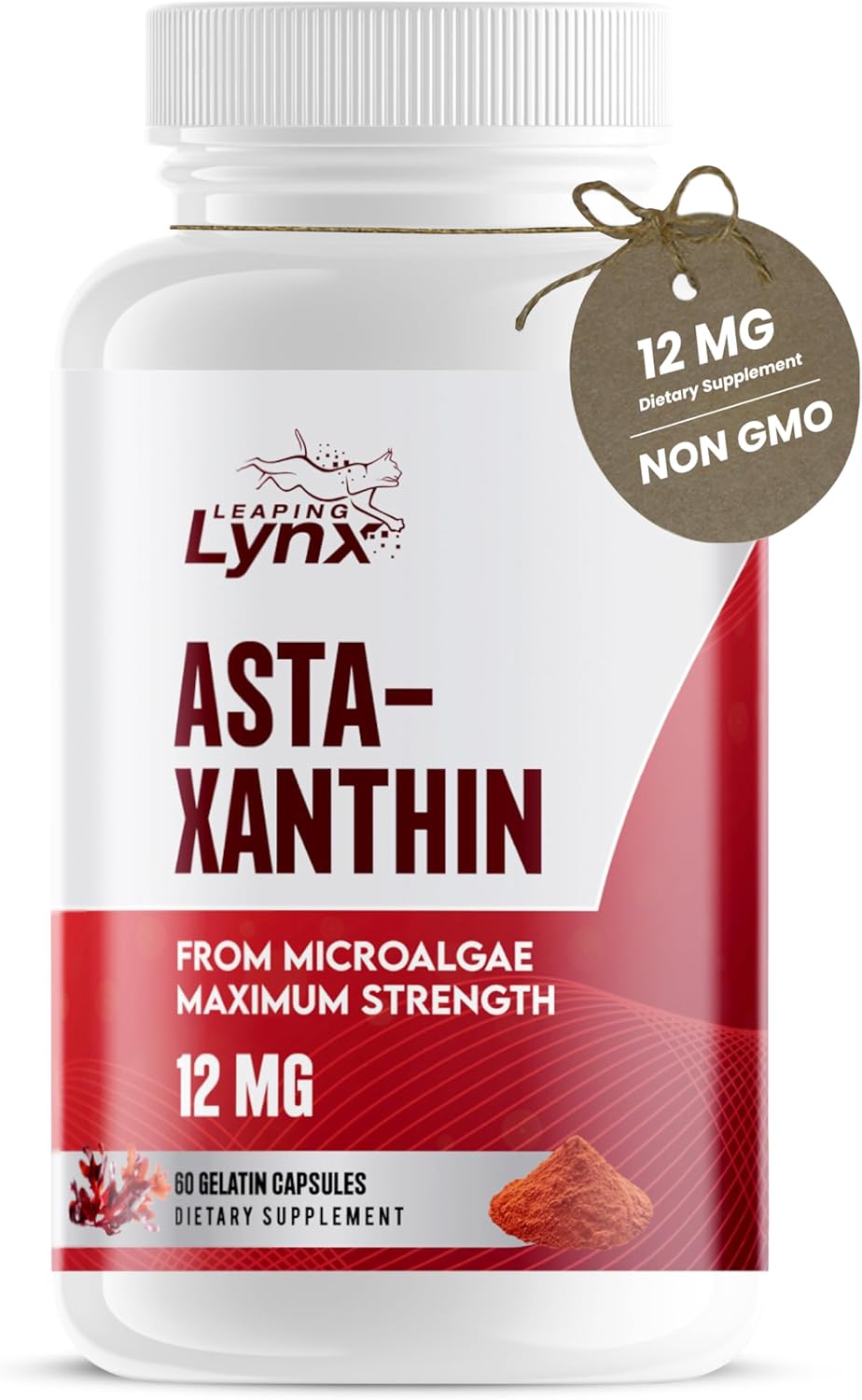 Astaxanthin 12mg – Antioxidant Supplement for Skin, Eye & Cellular Health | 60 Capsules (60-Day Supply) | Natural Microalgae Extract for Recovery, Immunity, & Anti-Aging Support | Non-GMO