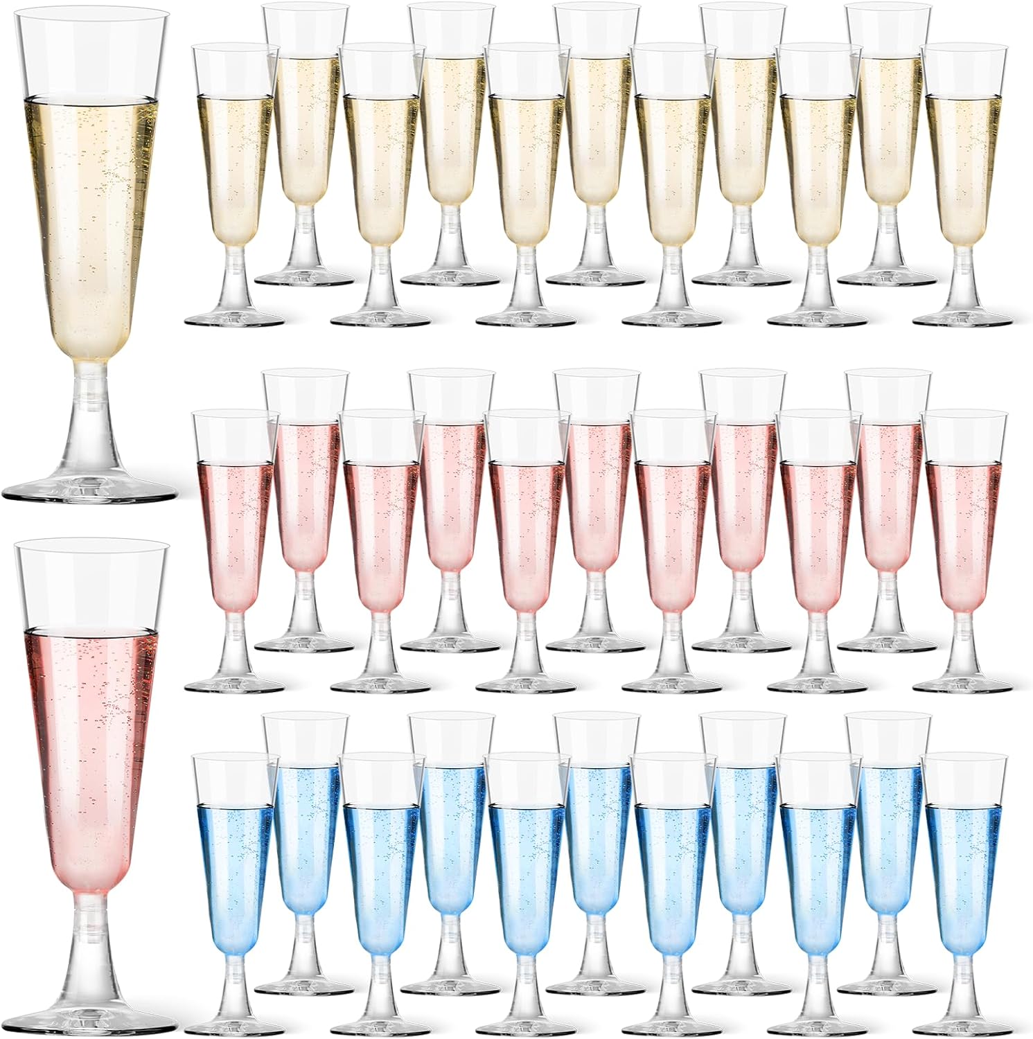GuanQiao Plastic Champagne Flutes 40 Pack, 5.5 Oz Clear Disposable Plastic Champagne Glasses, Wine Glasses Cups for Wedding Celebration Birthday Party Wine Tasting New Years Eve Party Supplies