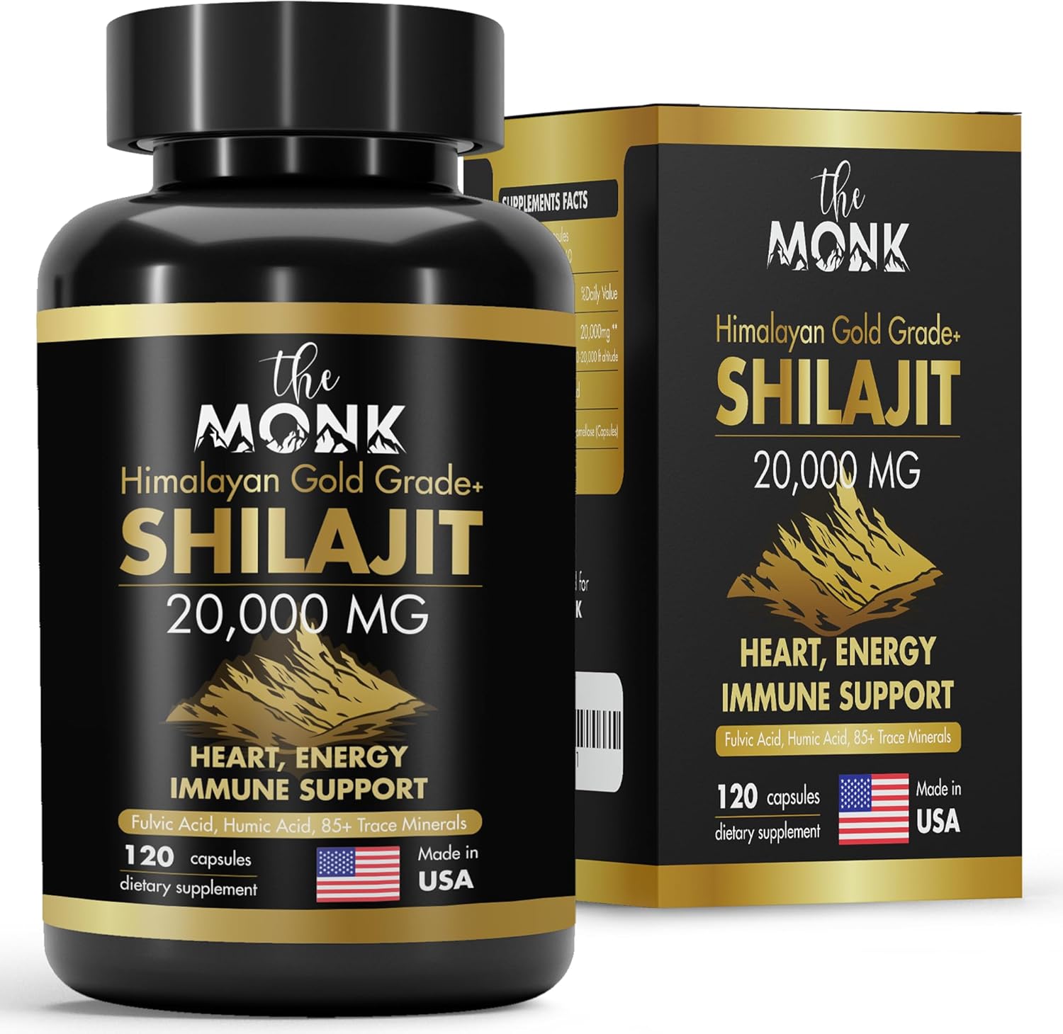 Organic Shilajit with Fulvic Acid, Humic Acid, 85+ Minerals- Gold Grade Plus - Same as Resin - Energy, Stamina, Brain Support - 120 Capsules - Made in The USA