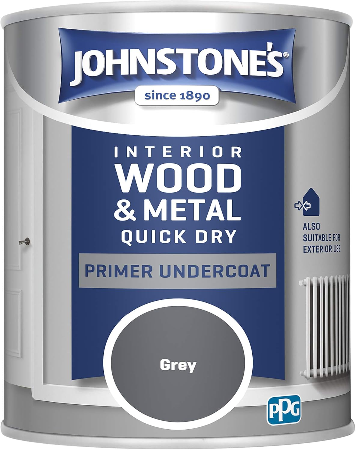 Johnstone's - Quick Dry Gloss Primer Undercoat - Grey - Water Based - Interior Wood & Metal - Fast Drying - Low Odour - Dry in 1-2 Hours - 13m2 Coverage per Litre - 0.75 L