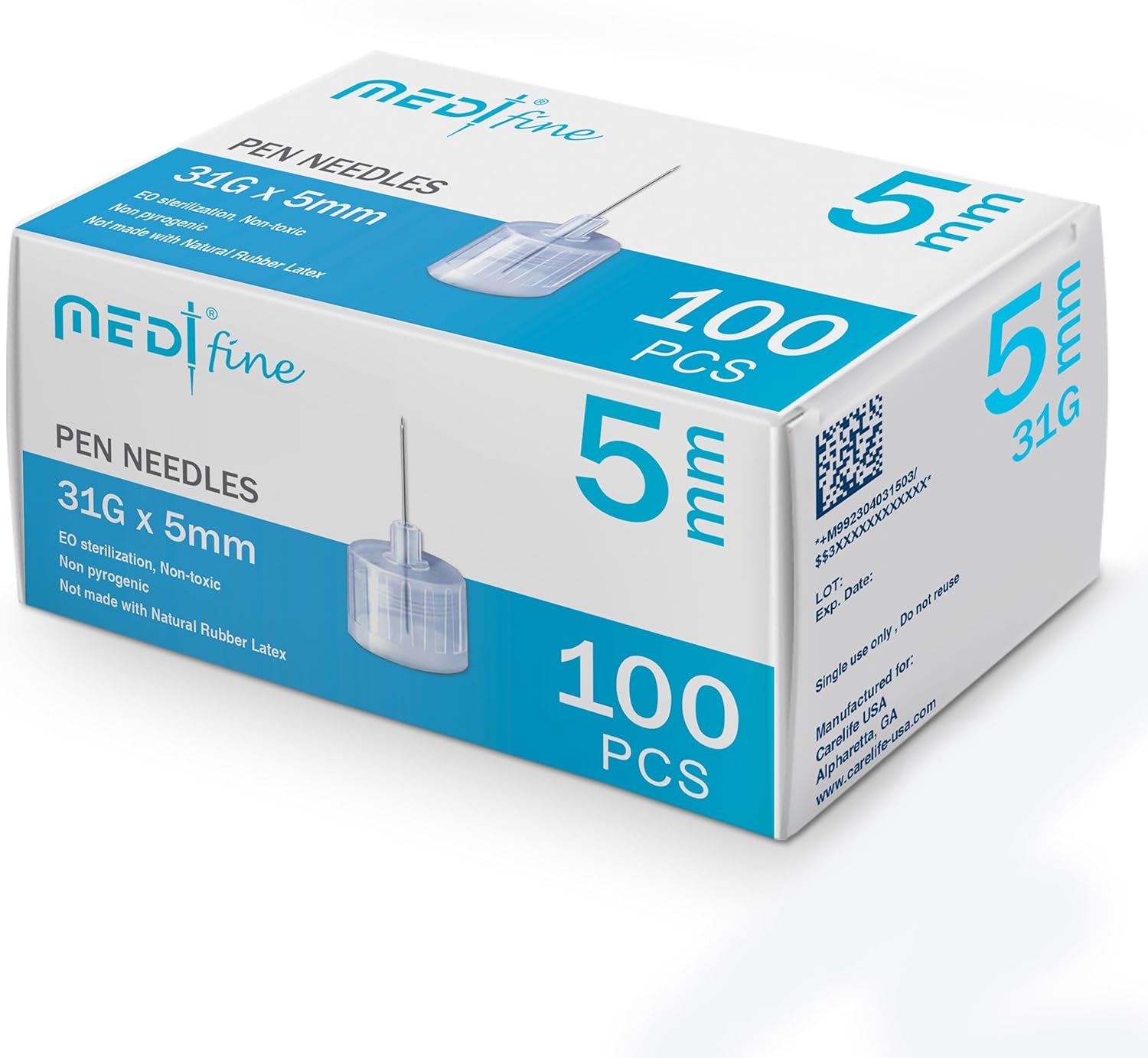 Fine Insulin Pen Needles (31G 5mm) - Diabetic Needles for Insulin Injections, Ultra Fine Compatible with Most Diabetes Pens - 100 Ct, Pack of 1