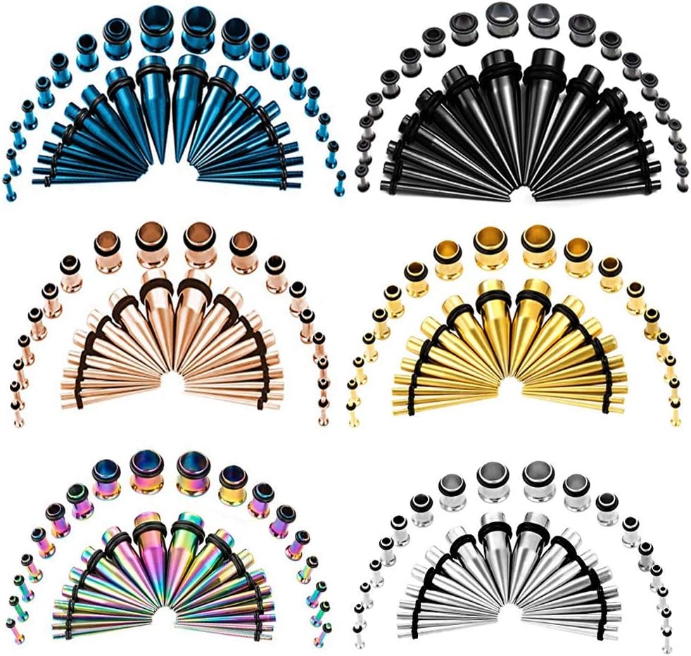 TBOSEN 36 PCS Ear Tapers Stretching Kit Stainless Steel Gauges Plugs Tools Set Eyelet 14g-00g
