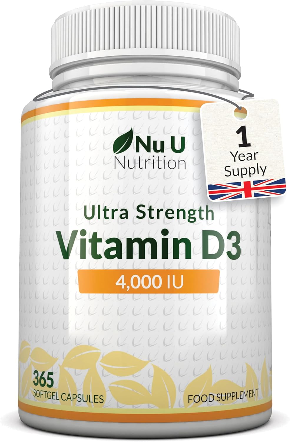 Vitamin D3 4000 IU - 365 Ultra Strength Softgel Capsules not Tablets - 1 Year Supply - Easy to Swallow - Quadruple Strength - Vitamin D Supplement - Made in The UK - Nu U Nutrition