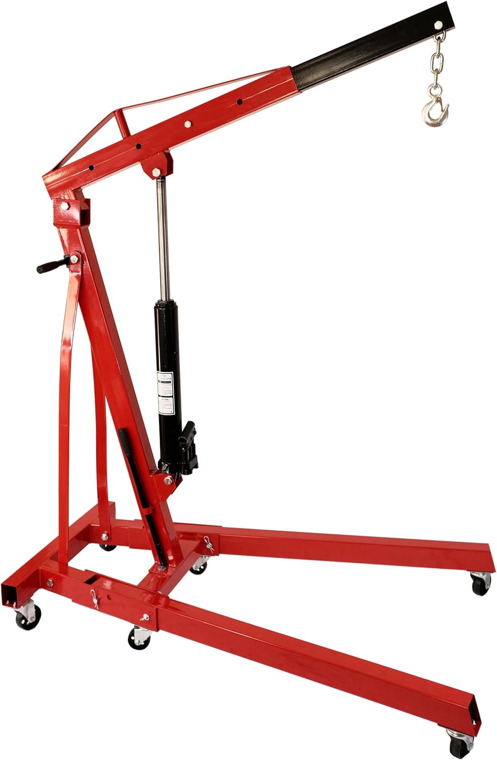 Dual-Piston Jack Automotive Engine Hoist w/Handles & Hook Chain: Heavy Duty Construction Engine Lift, Folding Shop Crane Cherry Picker, Hydraulic Cherry Picker Engine Hoist Lift
