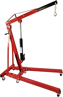 Dual-Piston Jack Automotive Engine Hoist w/Handles & Hook Chain: Heavy Duty Construction Engine Lift, Folding Shop Crane Cherry Picker, Hydraulic Cherry Picker Engine Hoist Lift