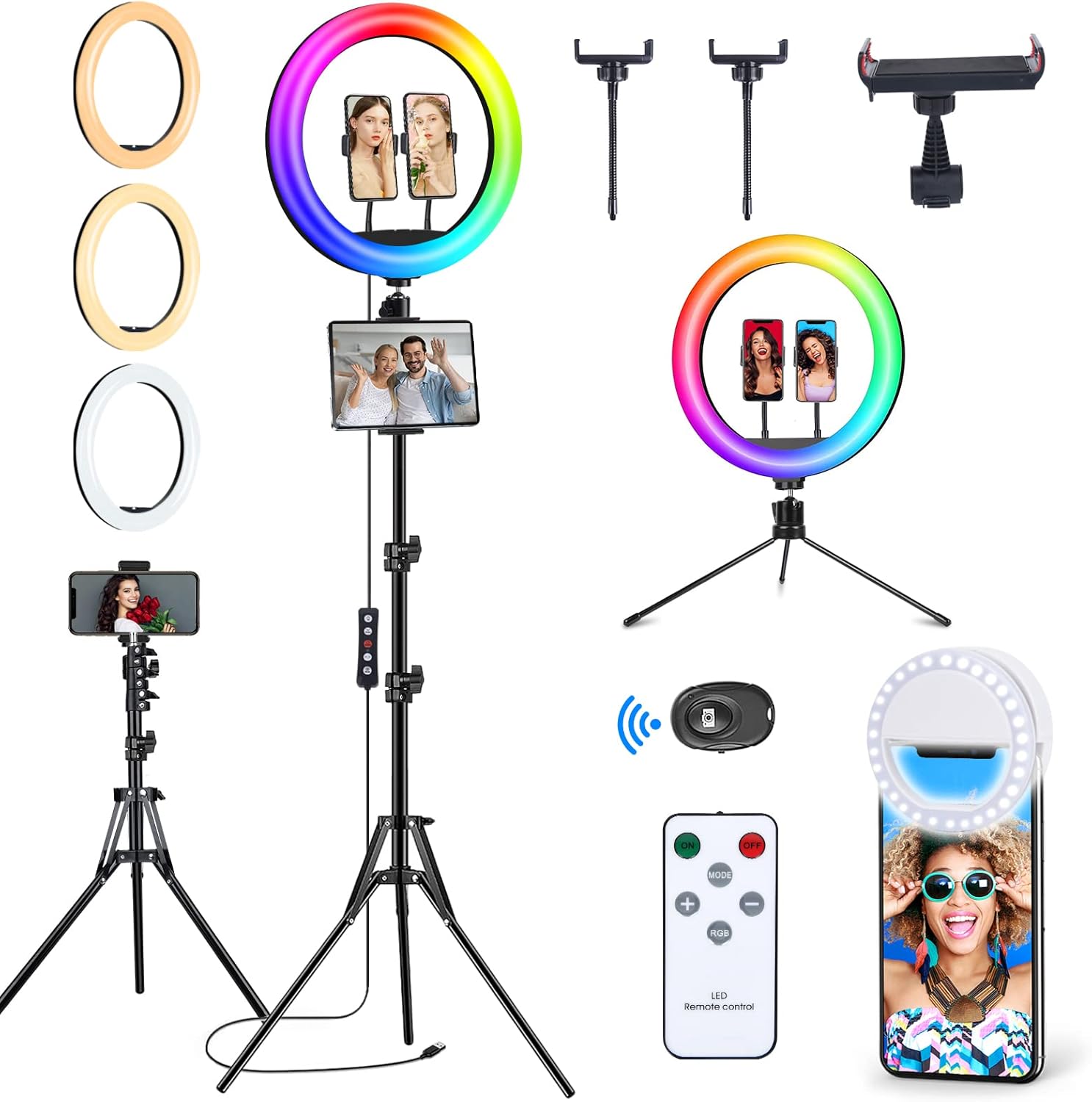 π‘π²ππ²ππ 13" Selfie Ring Light with 63" Stand and 3 Phone Holder, 53 Lighting Modes, iPad Holder, Remote, Desk Tripod, RGB Ringlight for iPhone. Vlogging Circle Led Halo Light Photo Video Kit