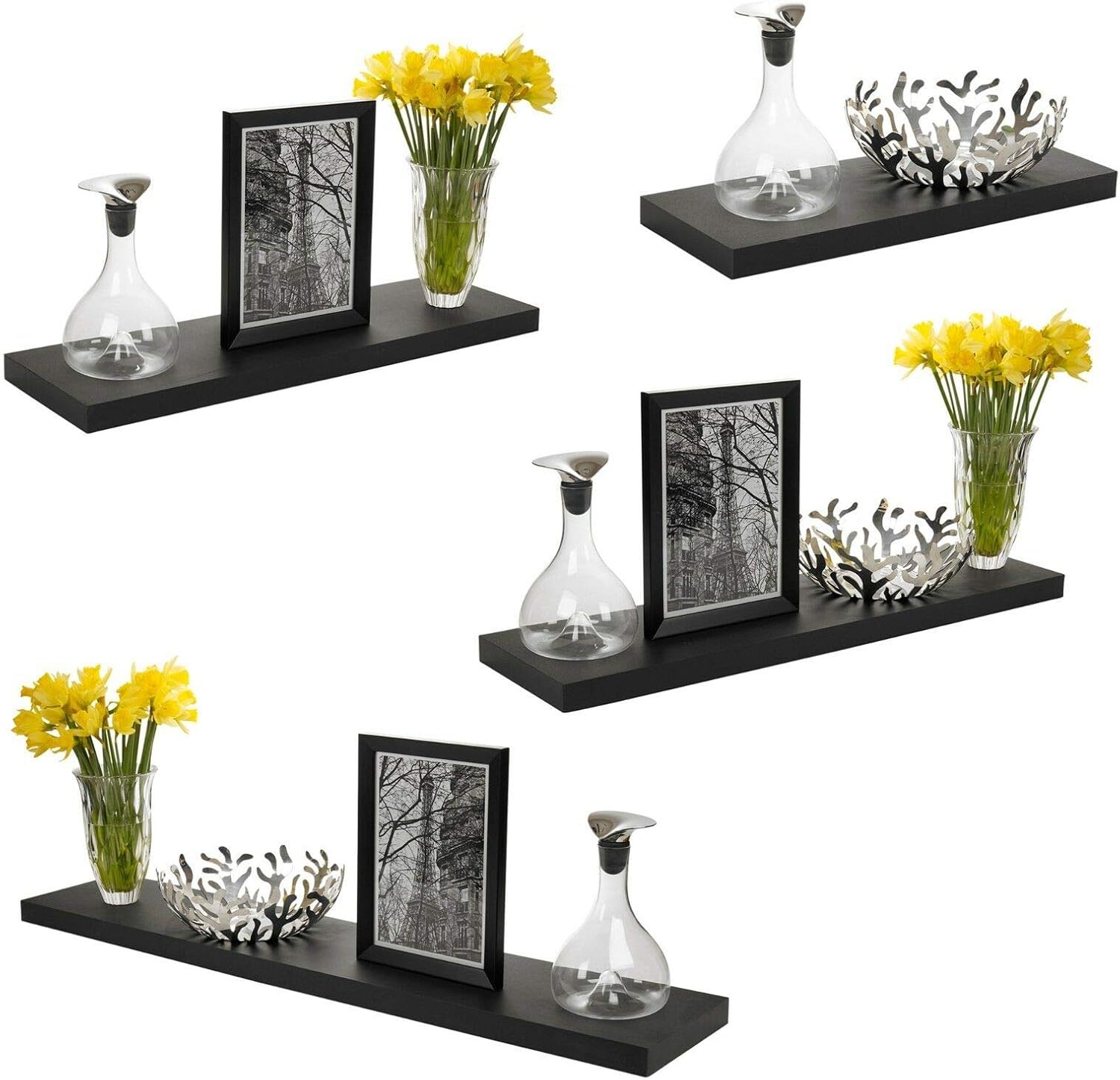 Urbn-Living 90cm Black Wooden Floating Wall Mount Shelves Display Unit