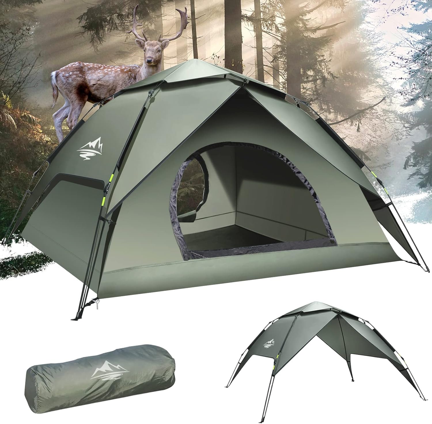 Camping Tent Pop Up - Automatic Pop-Up 2-3 Man Tent Instant Tents Waterproof & Windproof Dome Tents, 2 in 1 Double Layers Easy Setup for Camping Hiking Backpacking Traveling