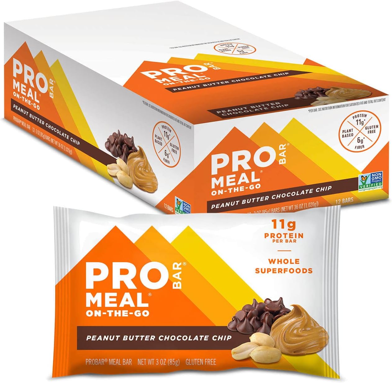 PROBAR - Meal Bar, Peanut Butter Chocolate Chip, Non-GMO, Gluten-Free, Healthy, Plant-Based Whole Food Ingredients, Natural Energy (12 Count)