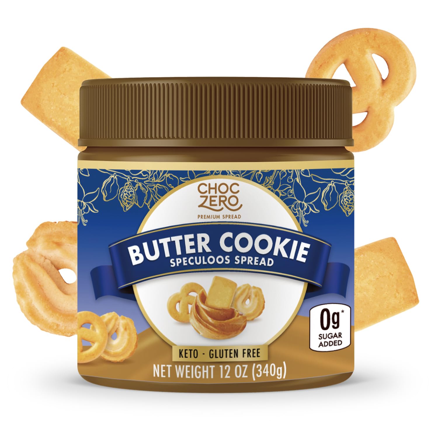 ChocZero Butter Cookie Spread, No Added Sugar, Keto Friendly, Gluten Free, Low Carb Speculoos, Naturally Sweetened with Monk Fruit (1 jar, 12 oz)