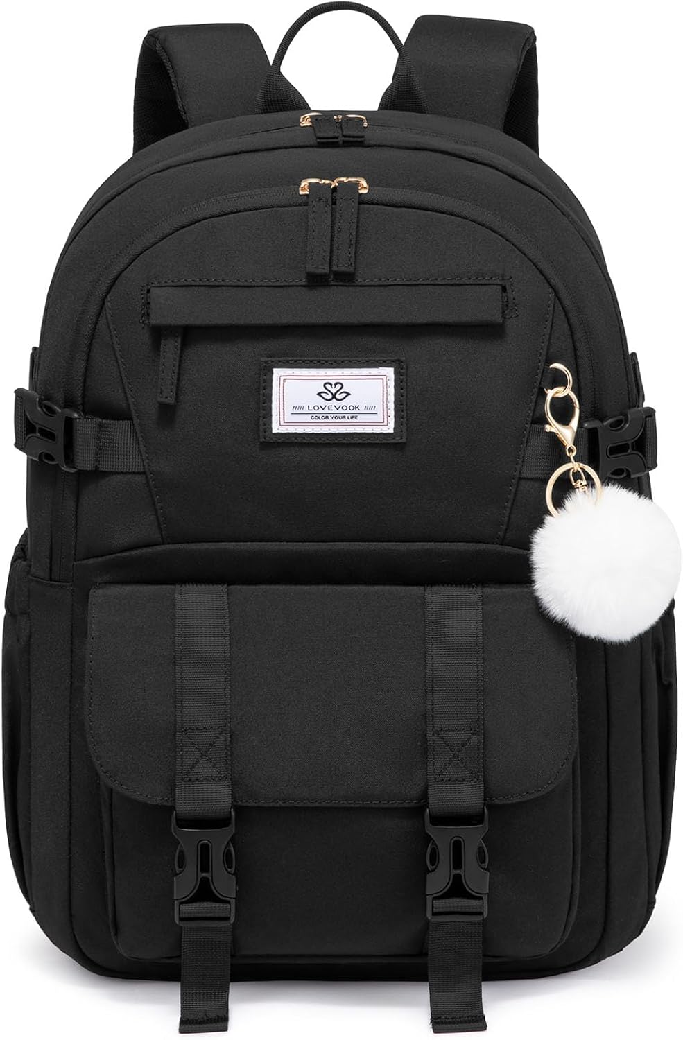 LOVEVOOK School Backpack Womens, School Bags for Girls Teens Aged 8-18, Water-Resistant Lightweight 17.3 Inch Laptop Bag, Classic High School Back to School Rucksack for Travel, Black
