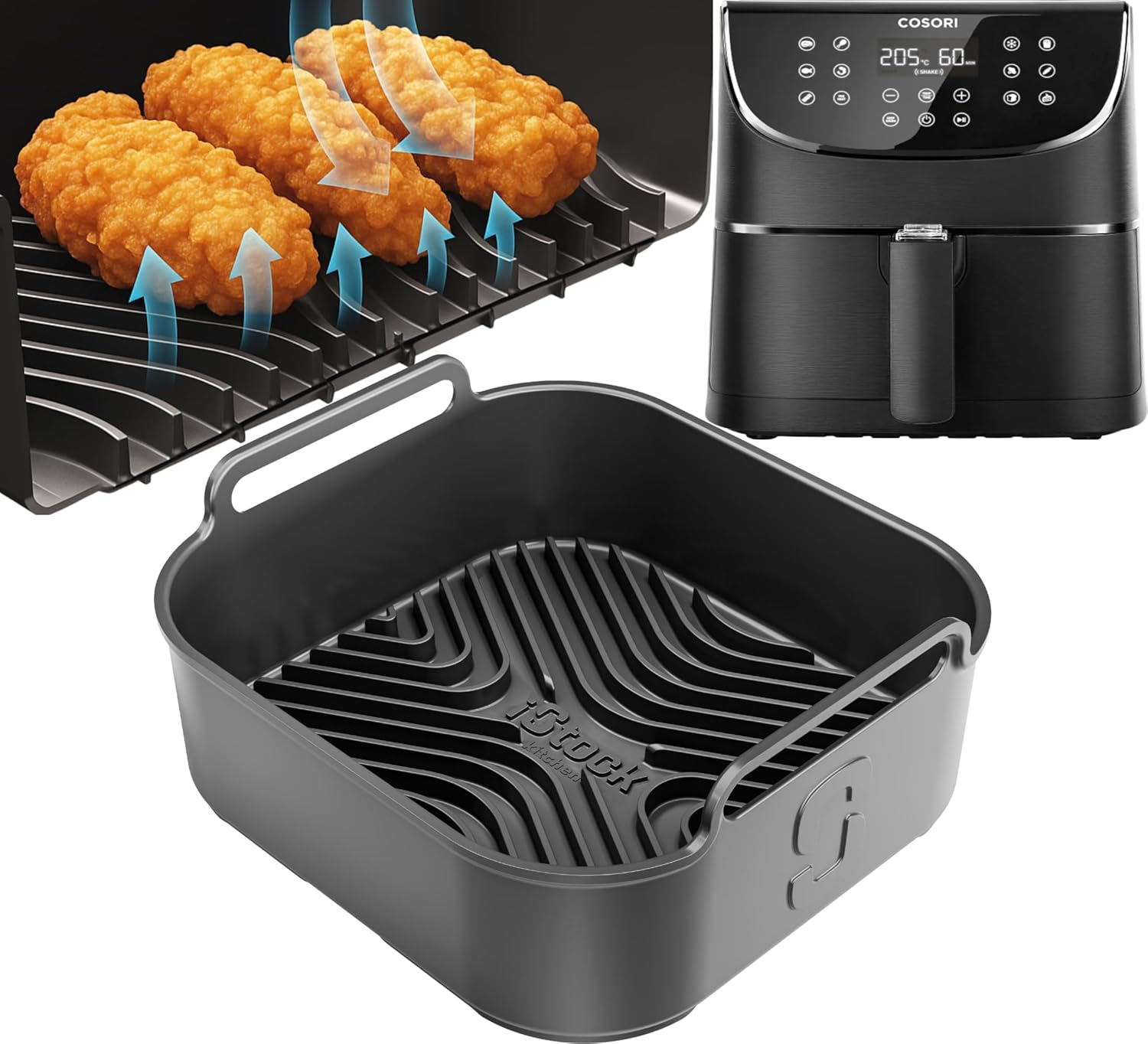 Cosori 5.5L Premium Silicone Liner |1.5cm Ridges for Air Flow, 2.5mm Thick, Dishwasher Safe | Designed to Fit Cosori 5.5L Air Fryer | 1PC 5.5 Liter Silicone Air Fryer Liners | by iStock Kitchen