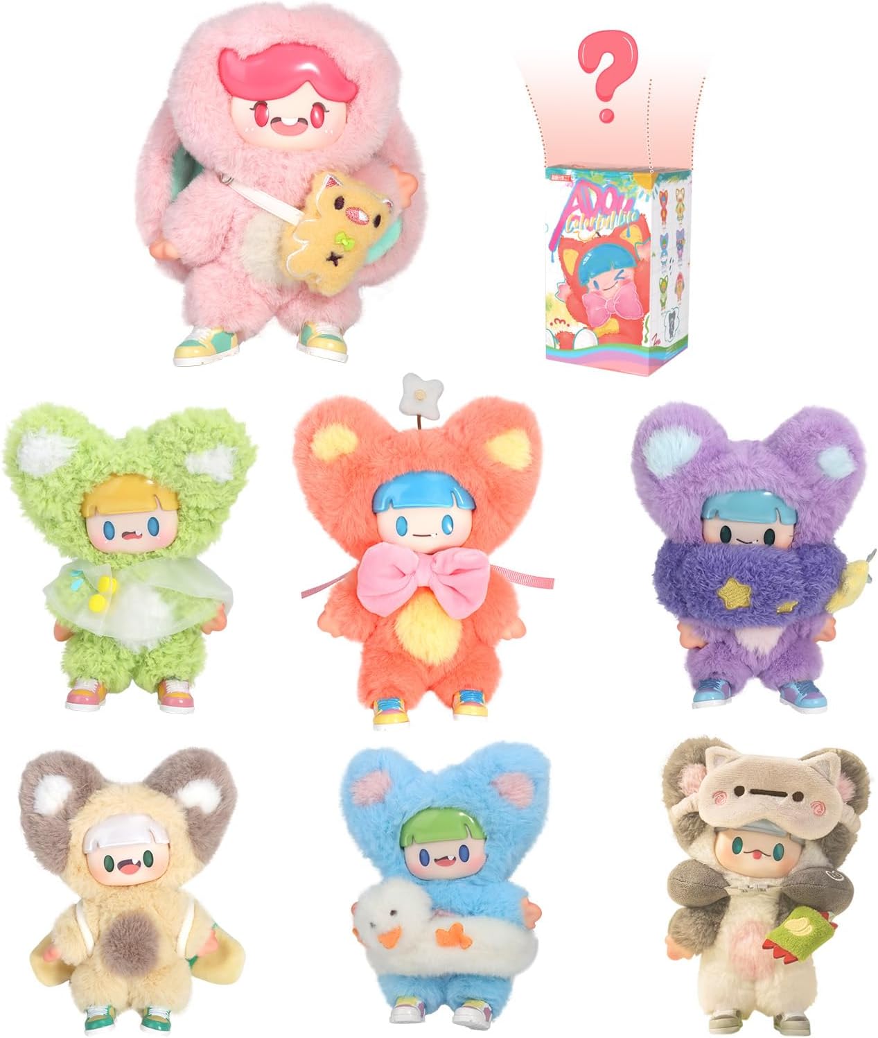 Plush Blind Box Figures, Kawaii Vinyl Blind Box Plush Doll, Adou Colorful Life Series Mystery Box, Action Figures Collectible Toys for Gift Home Backpack Decor, Single Box (1 of 7 Styles)