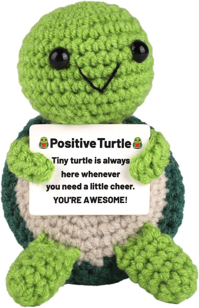 Positive Turtle, Mini Knitted Turtle Positive Turtle Crochet Positive Crochet Animals Emotional Support Potato Wool Doll Crochet Turtle for Motivational Gift Party Decoration(Green)