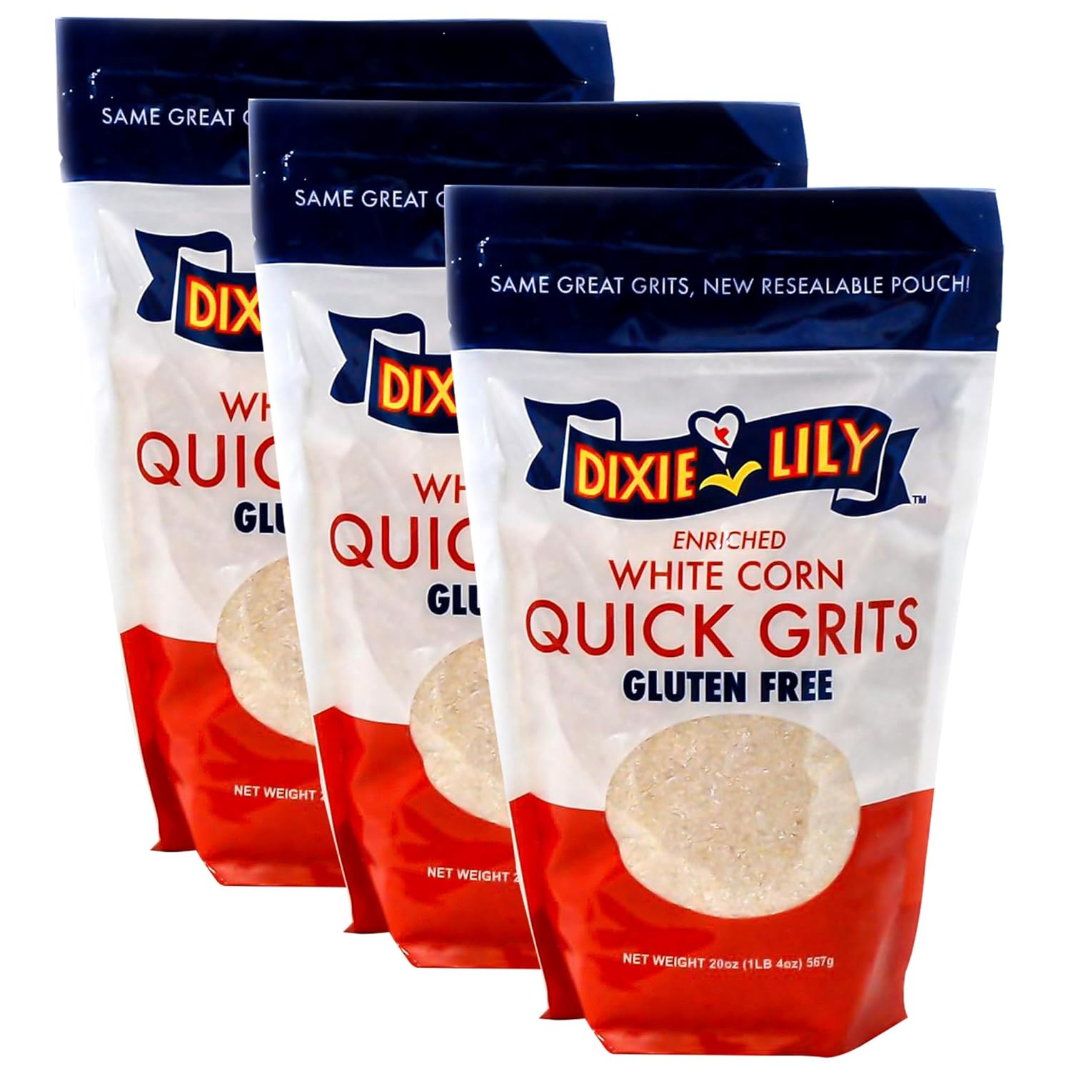 Dixie Lily White Corn Grits - Enriched With Iron, Niacin, Thiamine, Riboflavin - Classic Southern Taste - Certified Non-GMO - 3-Pack, 20oz