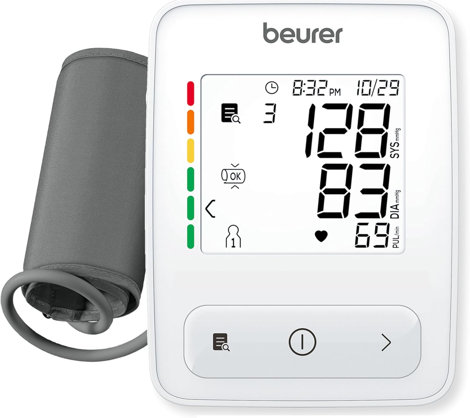 Beurer Auto 400 Upper Arm Blood Pressure Monitor, Universal Cuff for Standard to Large Arms, Accurate Blood Pressure Machine with Color Coded Results and Irregular Heartbeat Detection