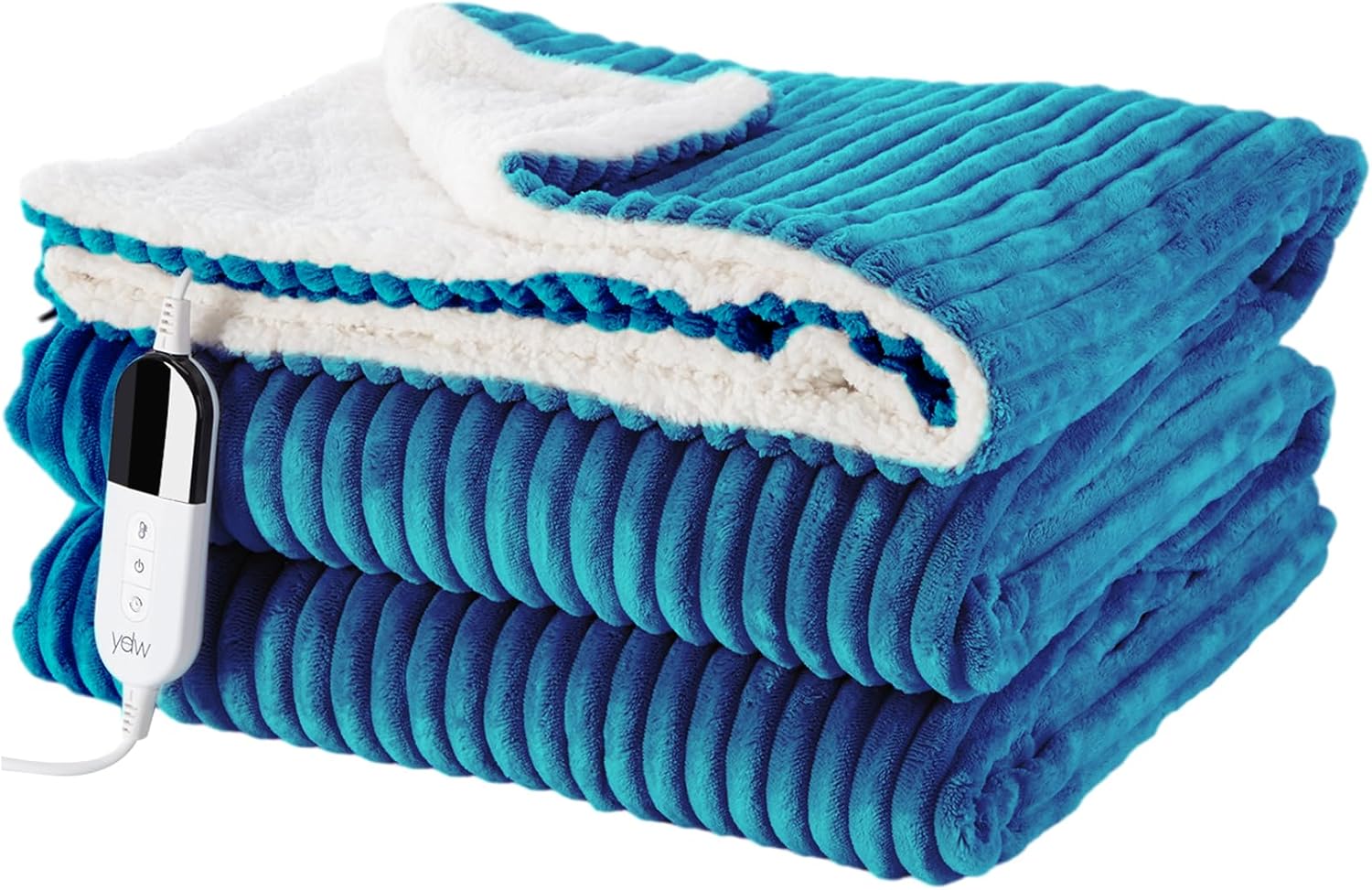 YDW Electric Heated Throw Blanket - 130x180cm Stripe Flannel Electric Overblanket for Sofa Bed Office Use, 6 Heat Levels&10 Time Settings, Machine Washable, Aquamarin, Single