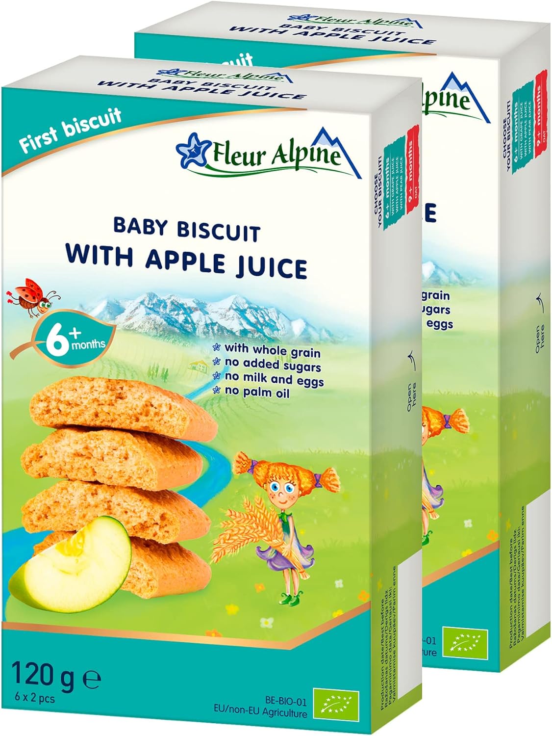 Fleur Alpine Baby Biscuits With Apple Juice - 12x2 Yummy Organic Baby Snacks for Delicious Smooth Breakfast Porridge Or Daytime Snack | Easy Whole Grain Snack Biscuits with No Added Sugar | 6 Mths