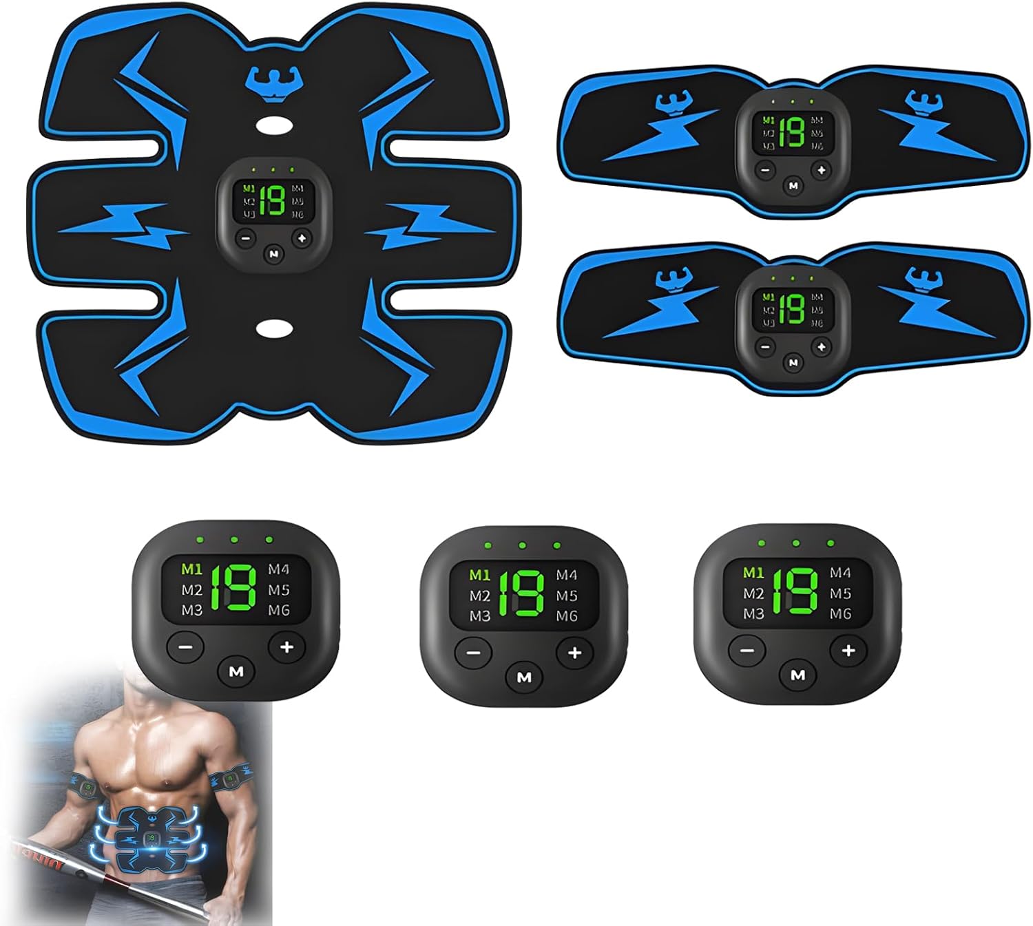 ABS Trainer Muscle Stimulator, Usb Rechargeable Ems Muscle Stimulator with 6-Mode And 19 Intensity Levels, ABS Stimulator Muscle Toner Portable Stomach Flattener for Abdomen Arm Leg Fitness Training
