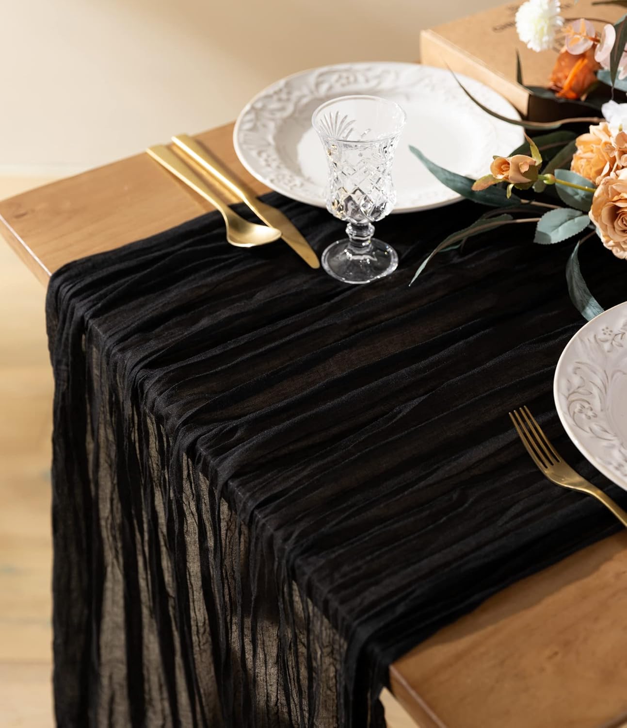 Vitalizart Black Cheesecloth Table Runner 35 x 120 Inches Gauze Tablecloth 10Ft Boho Rustic Decorations for Wedding Decor Reception Bridal Shower Holiday Party