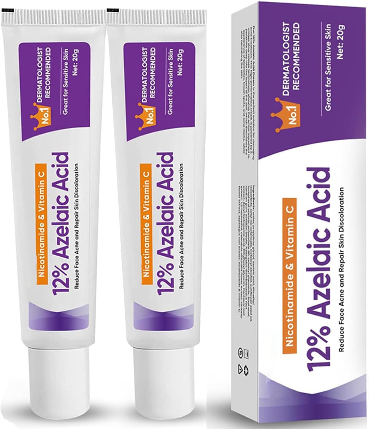 2Pcs Azelaic Acid The Ordinary, Azelaic Acid Serum, 12% Azelaic Acid Azelaic Acid 20% Cream Face Skin Care Pigmentation Treatment for All Skin Types