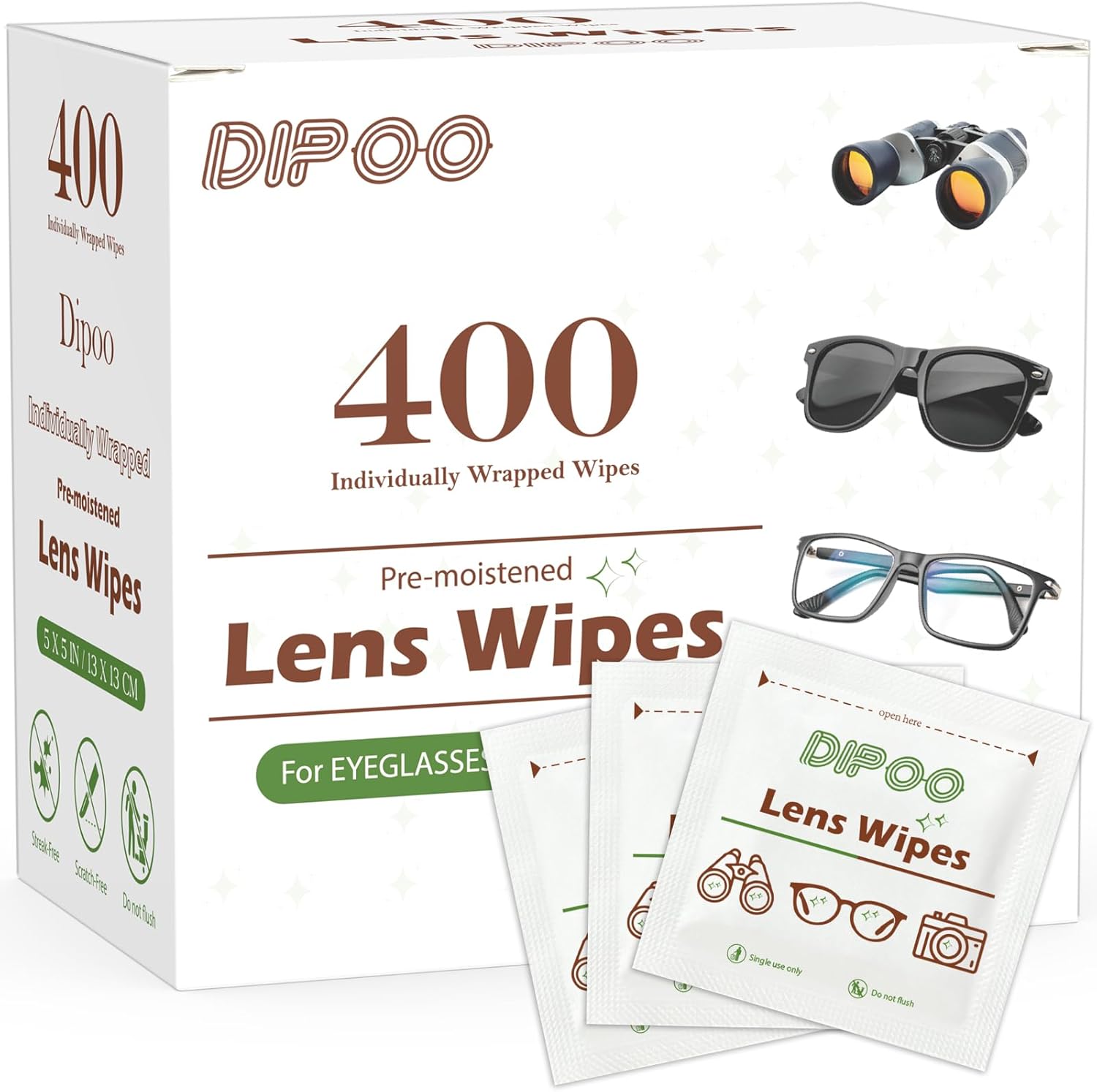 400 Count Lens Wipes for Eyeglasses, Eye Glasses Cleaner Wipes Pre-moistened Individually Wrapped Sracth-Free Streak-Free Eyeglasses Cleaning for Sunglass, Camera Lens, Goggles