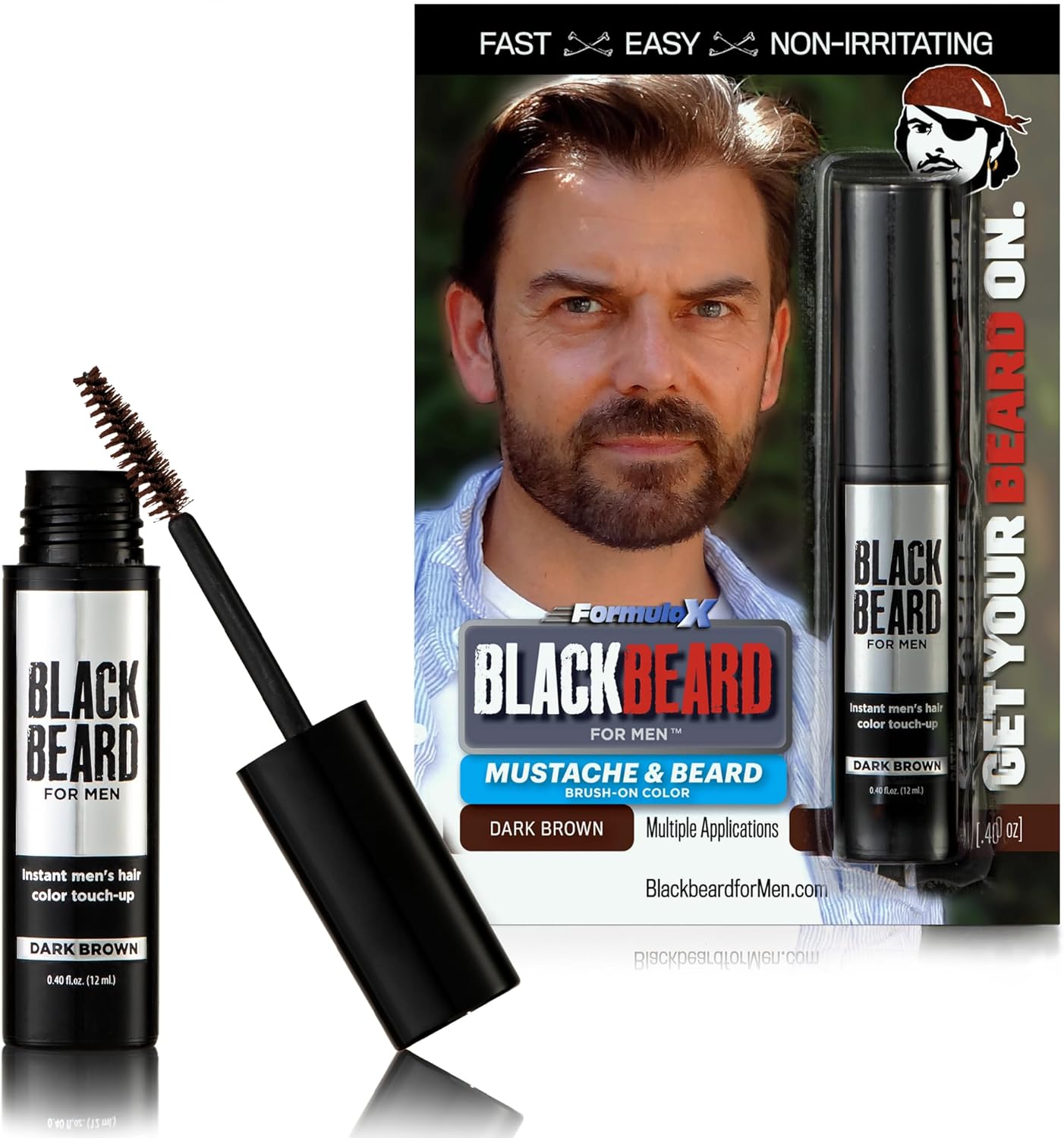 Blackbeard for Men - temporary brush on colour 12ml 0.40oz (Dark Brown, 1 Pack)