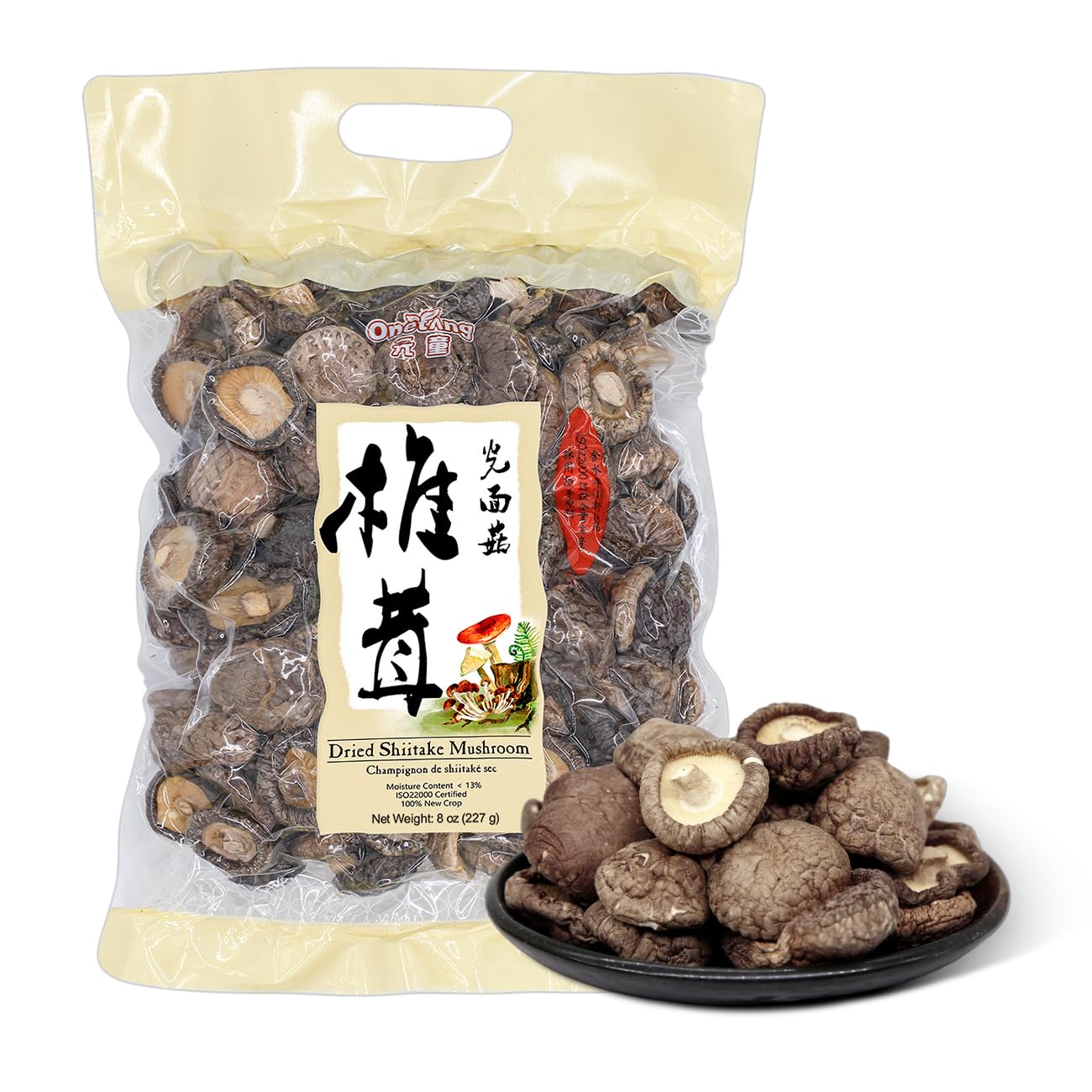 ONETANG Natural Dried Shiitake Mushrooms - Premium Flavors |AAA Grade Extra Dry Mushrooms for Soups, Sauces, Pasta and Risotto, Rehydrate Quickly, All Natural & Vegan | 8 Oz