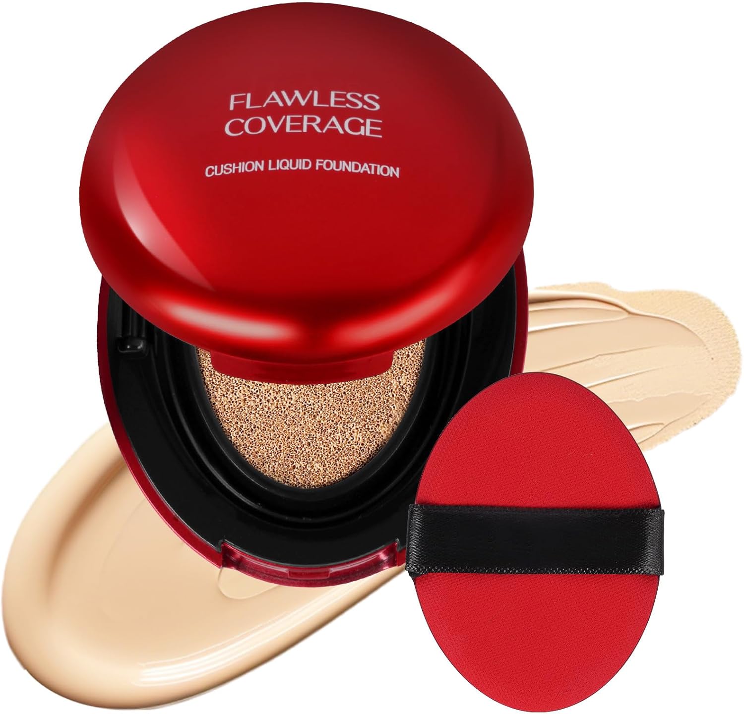 LOPHE Cushion Foundation, Red Shell Natural Full Coverage Cushion Foundation, 24 Hours Long-Lasting Makeup, Waterproof, Moisturizing, Clear Concealer, Suitable for All Skin Types(02#SHELL BEIGE)