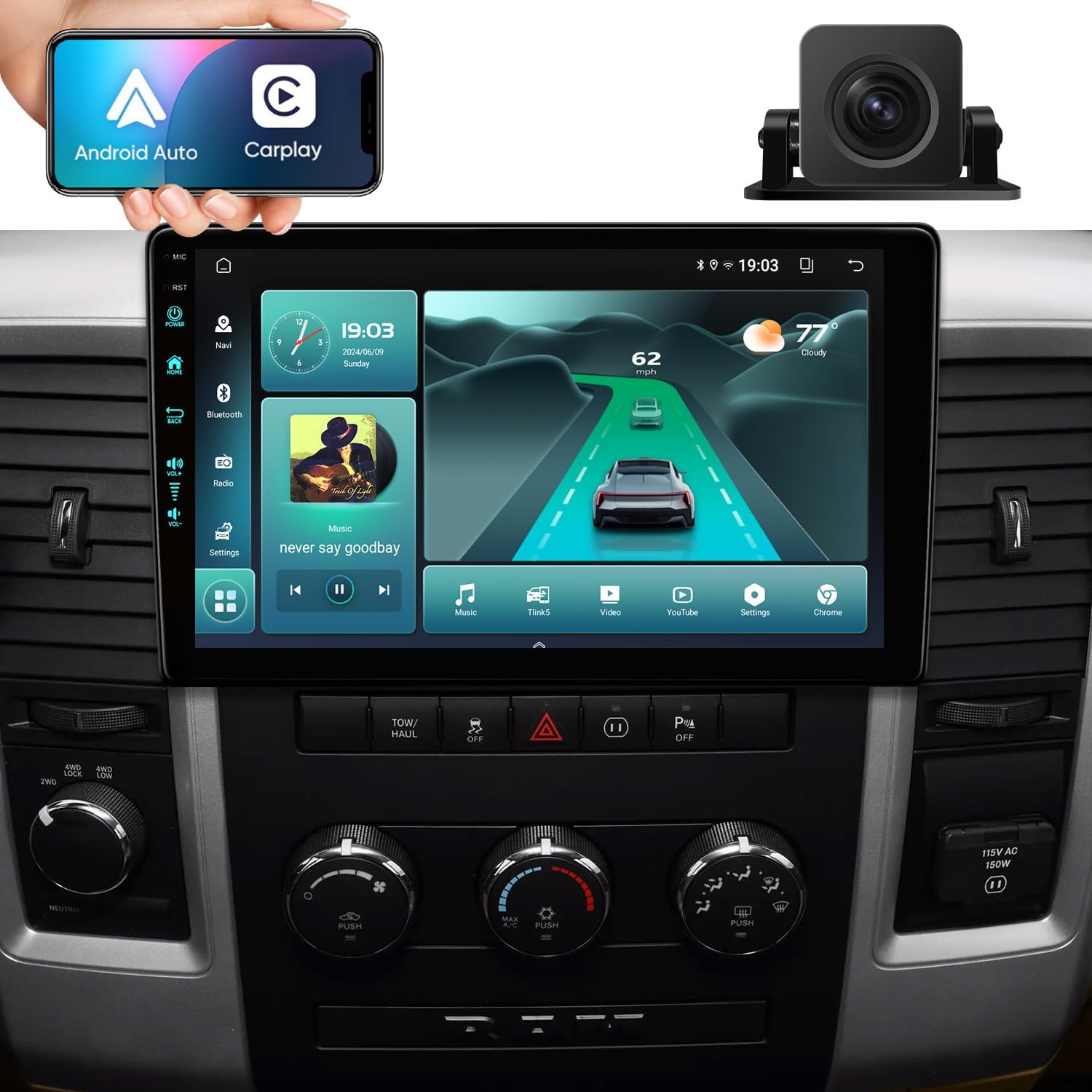 10th System & 5GWiFi6(1201Mbps) for Dodge RAM 1500 2500 3500 Radio Upgrade 2009 2010 2011 2012,Android 13 Stereo Replacement,AM+FM,Wireless/Wired Carplay Android Auto,1080P Camera ((4Ram 64Rom) 10th)