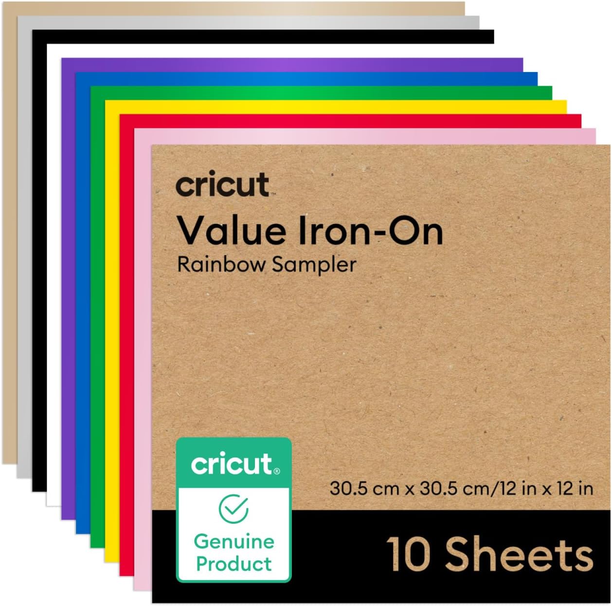 Cricut Value Iron On, Rainbow Sampler (12in x 12in, 10 Sheets) - HTV Heat Transfer Vinyl
