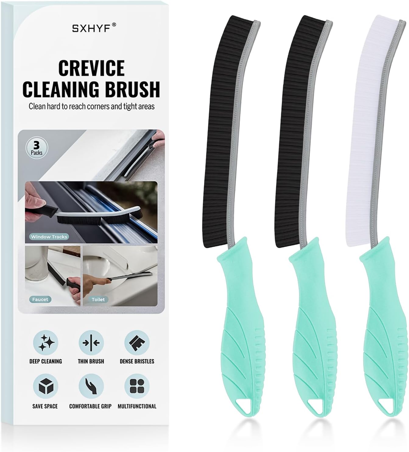SXhyf Cleaning Brush - Hard Bristle Crevice Cleaning Brush, Multifunctional Gap Cleaning Scrub Brush, Cleaning Tools for Household Use, Home, Kitchen, Bathroom, Window, Vehicle (Mint Handles)
