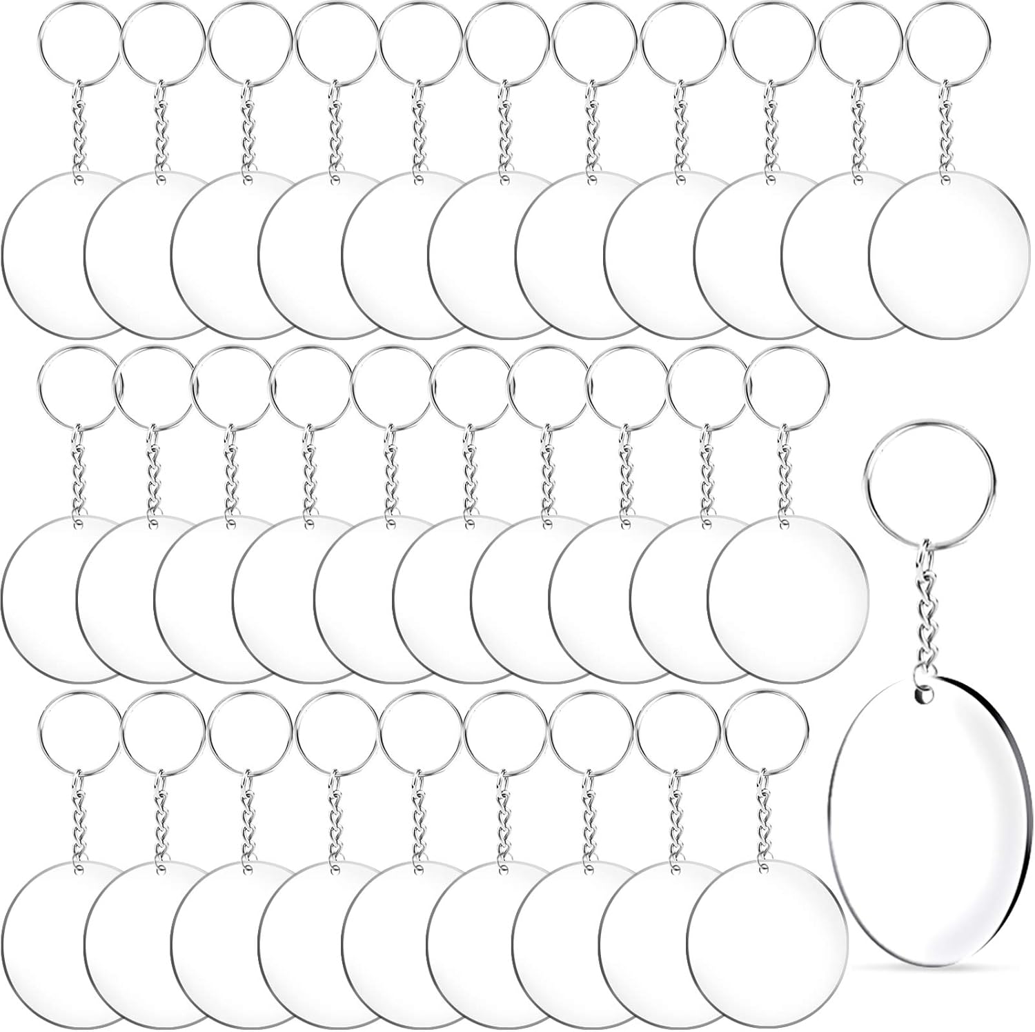 Duufin 108 Pieces Acrylic Keychain Blanks with Key Chain Rings 2 Inch Acrylic Round Ornament Blanks with Hole Clear Acrylic Circle Disc Blank for DIY Projects and Crafts