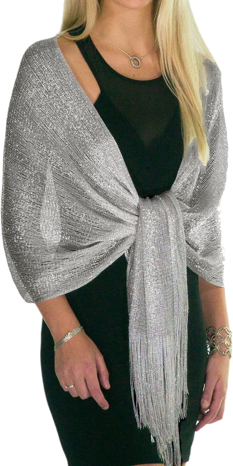 ShineGlitz Shawls and Wraps for Evening Dresses, Metallic Glitter Shawls for Women, Sparkling Wedding Giving Shawl Gift