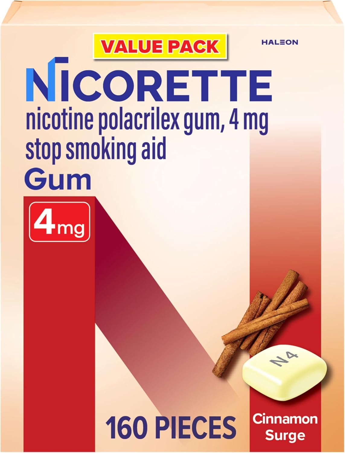 Nicorette 4 mg Nicotine Gum to Help Stop Smoking - Cinnamon Surge Flavored Stop Smoking Aid, 160 Count