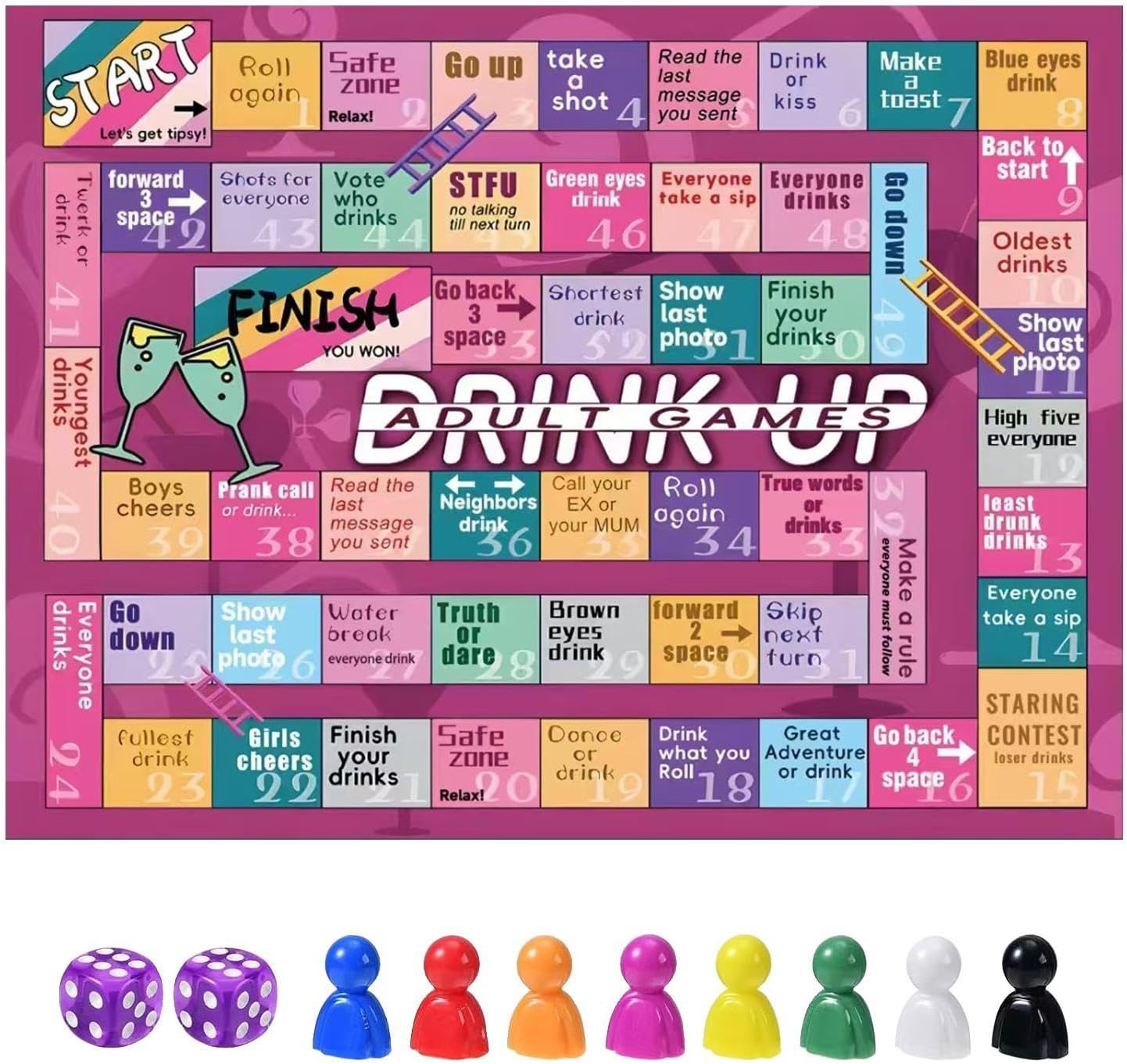 Sulxyi Fun Drinking Games, Drinking Parties Games, Adult Game Board, Chutes Ladders Game, Fun Drinking Game Chutes and Ladders Theme Interactive and Engaging for Adults, Teens & Parties