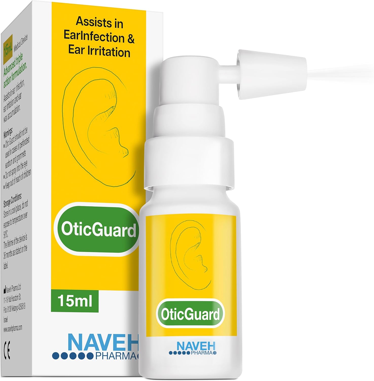 NAVEH PHARMA® Otic Guard Natural Ear Spray 3 in 1 Herbal-Oil Blend for Ear Infections & Pain, Itchy Ears Ear Wax Removal Kit Softener for Clogged Ear Relief and Swimmer’s Ear (15 ml)